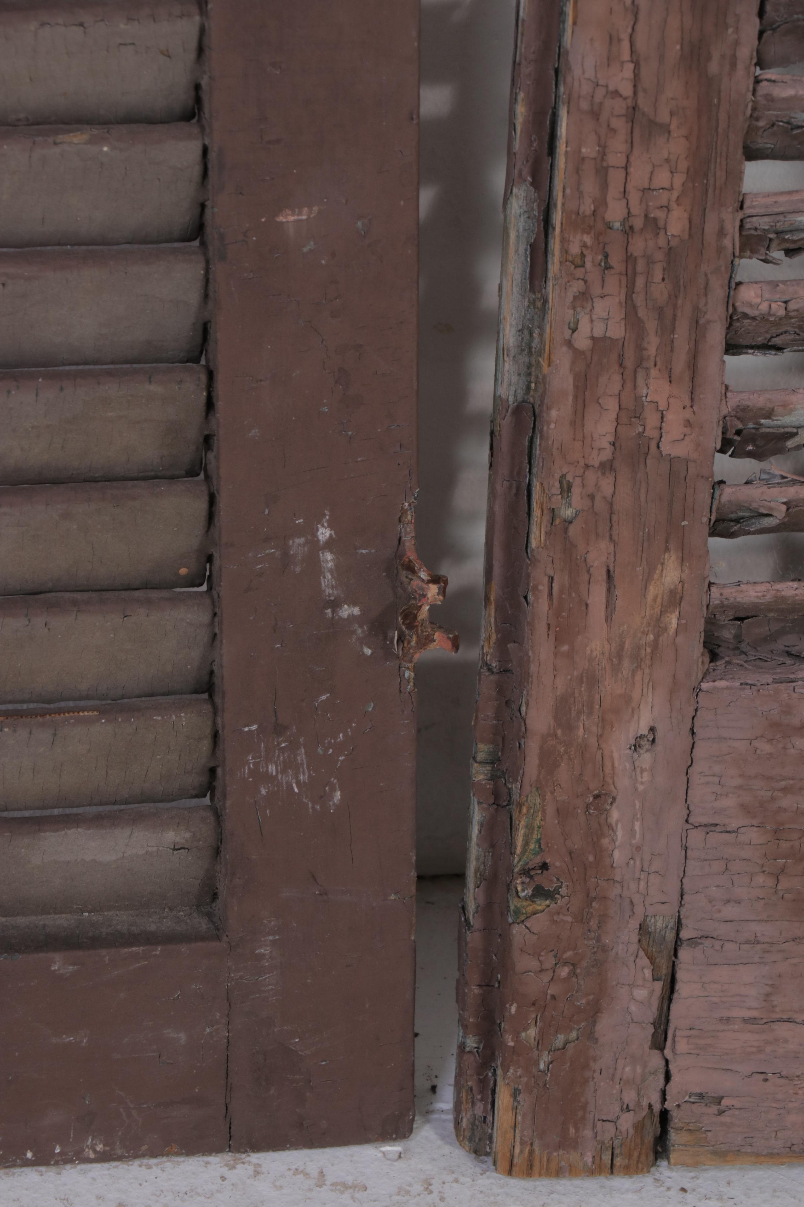 Brown-Painted Wooden Shutters, Antique