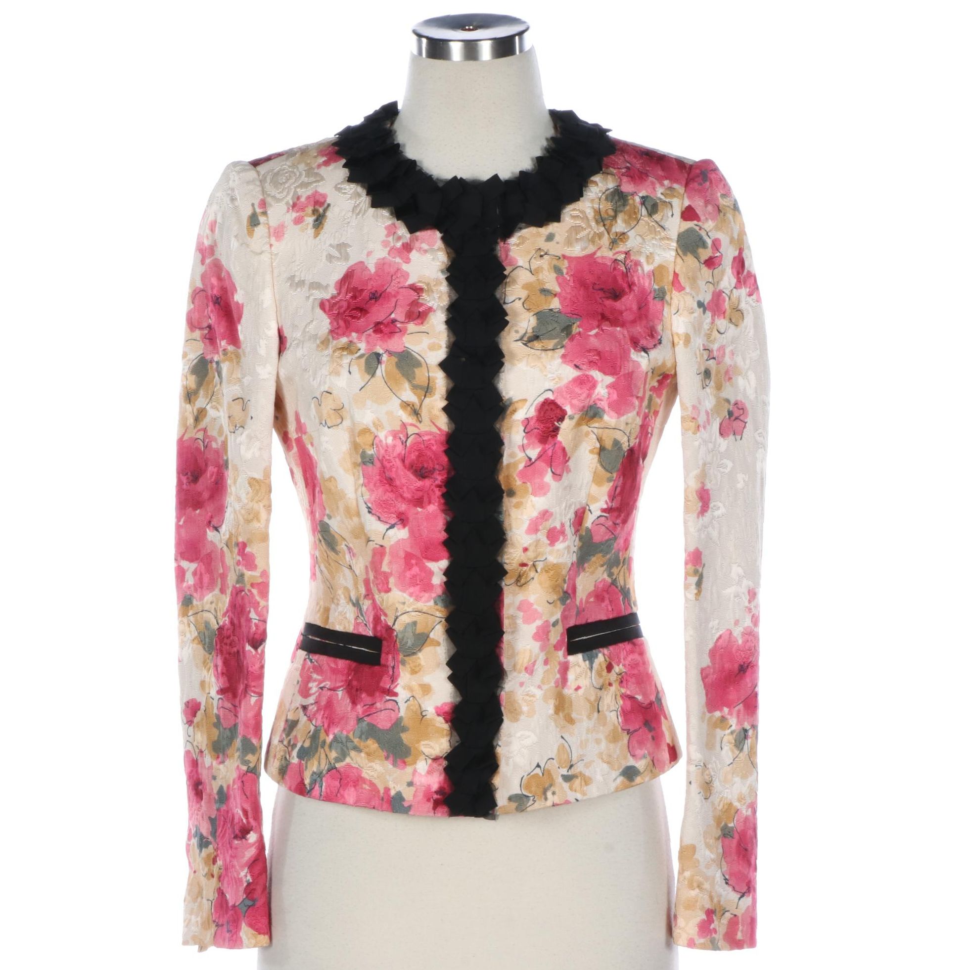 Dolce & Gabbana Floral Jacquard Jacket with Ruffle Trim