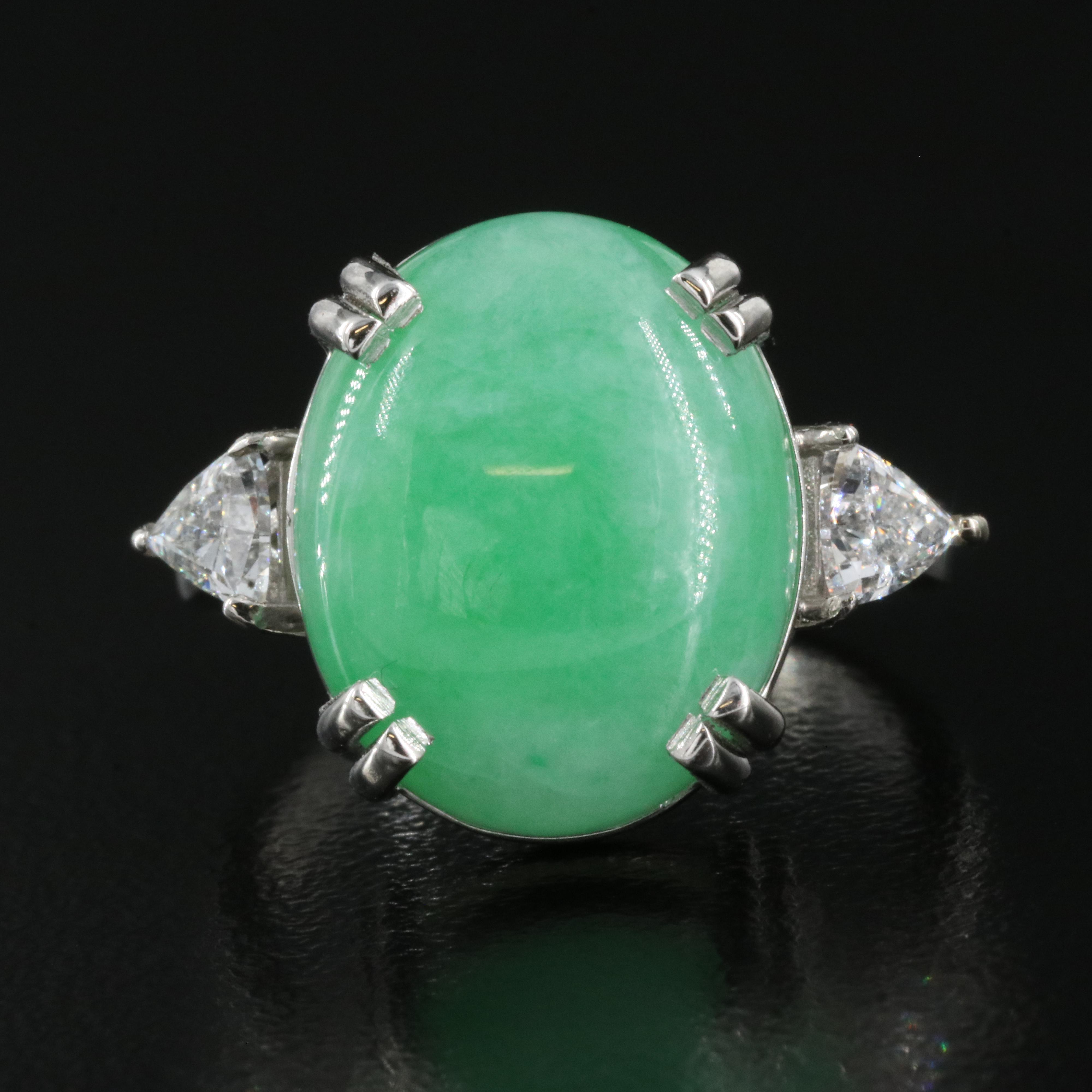 Platinum Jadeite and Diamond Ring with GIA Report