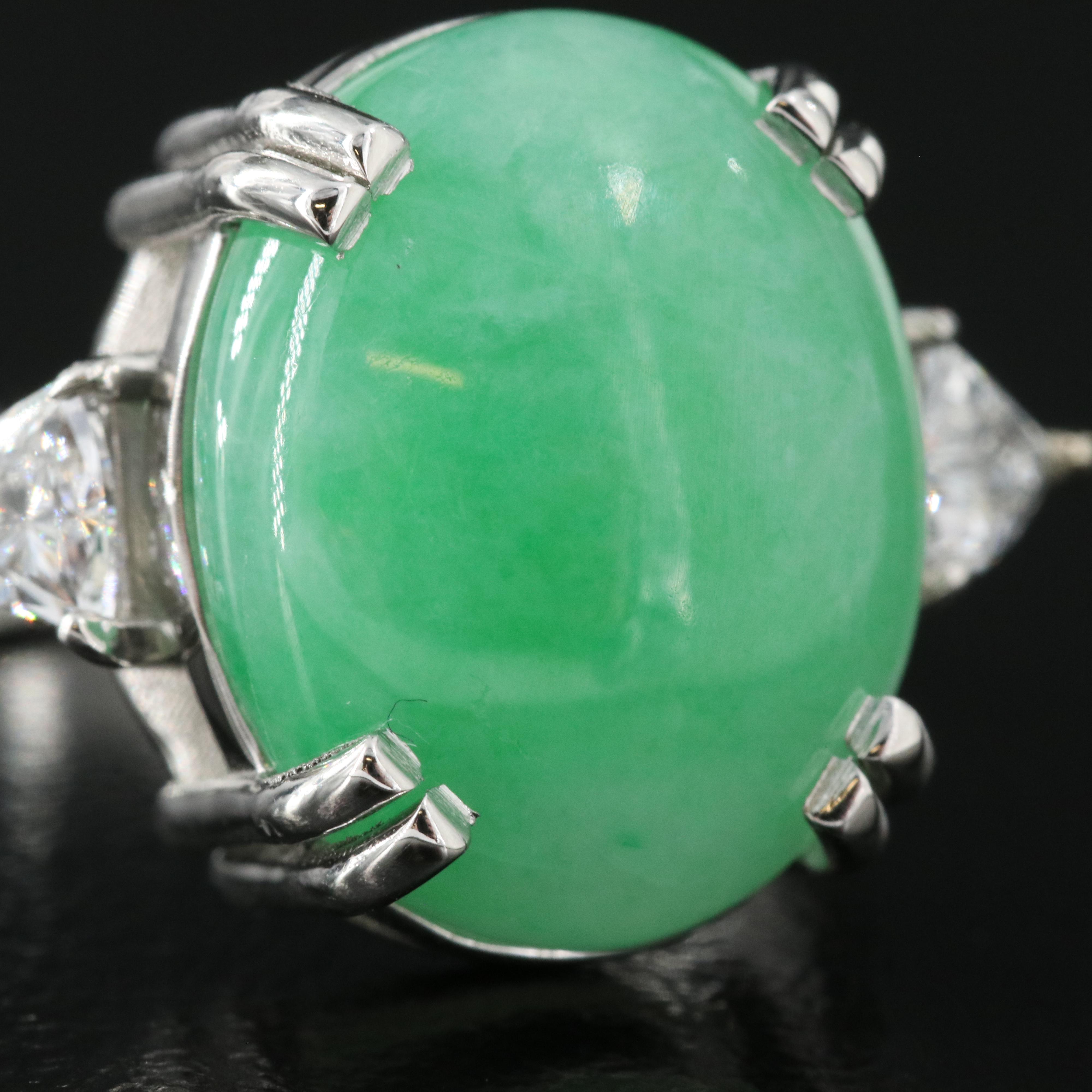 Platinum Jadeite and Diamond Ring with GIA Report