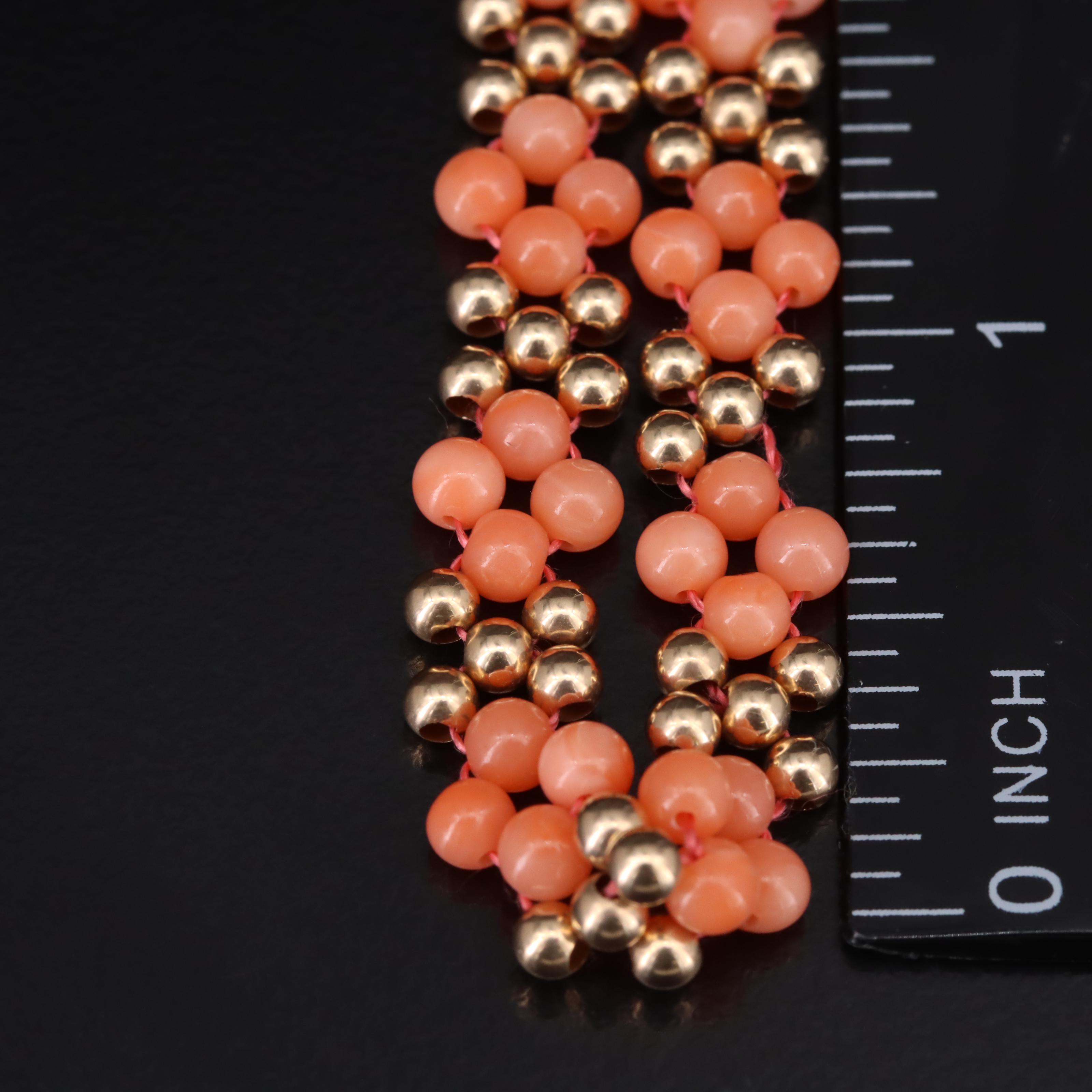 14K Coral Woven Beaded Necklace