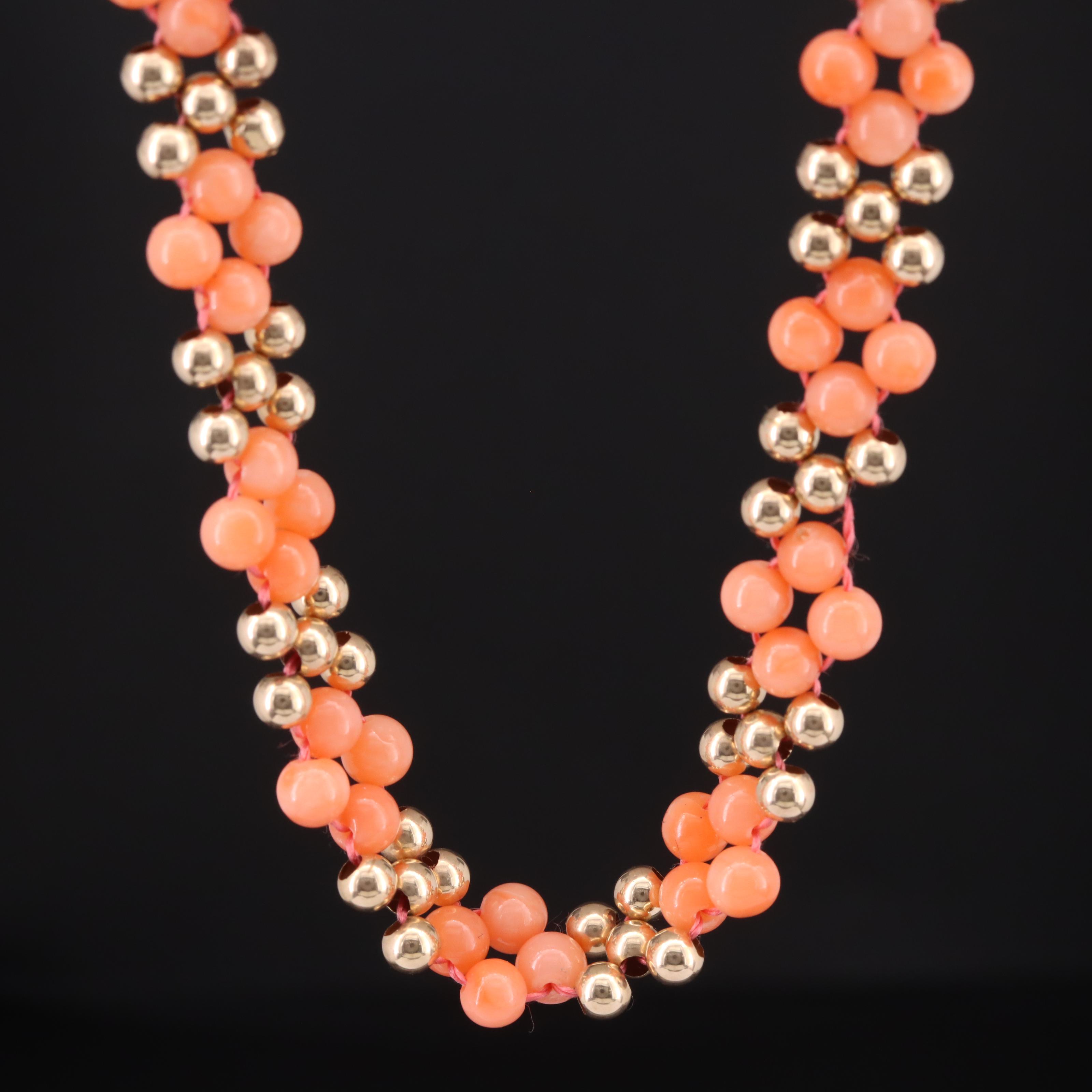 14K Coral Woven Beaded Necklace