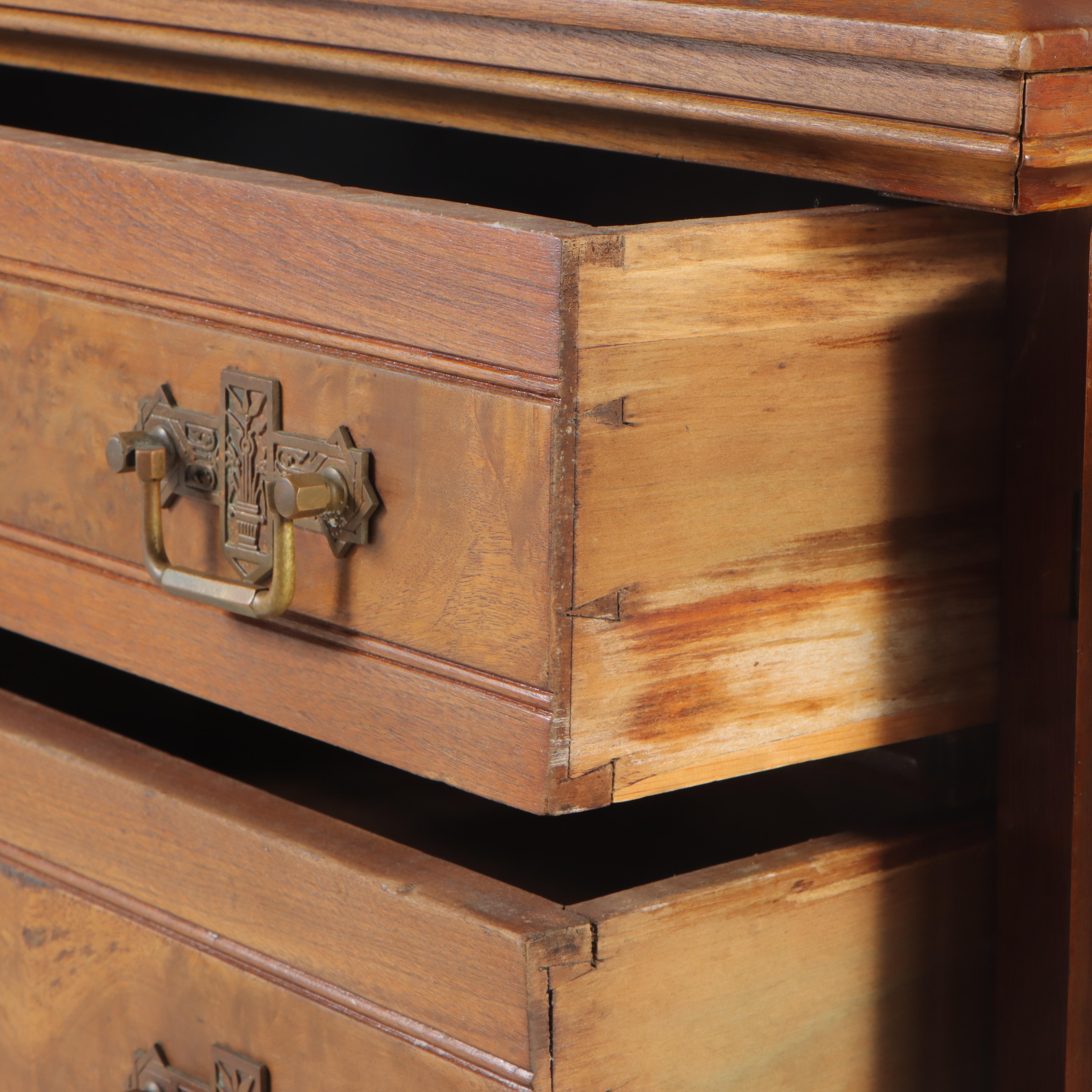 Victorian Walnut and Burl Walnut Six-Drawer Side-Lock Chest, Late 19th Century