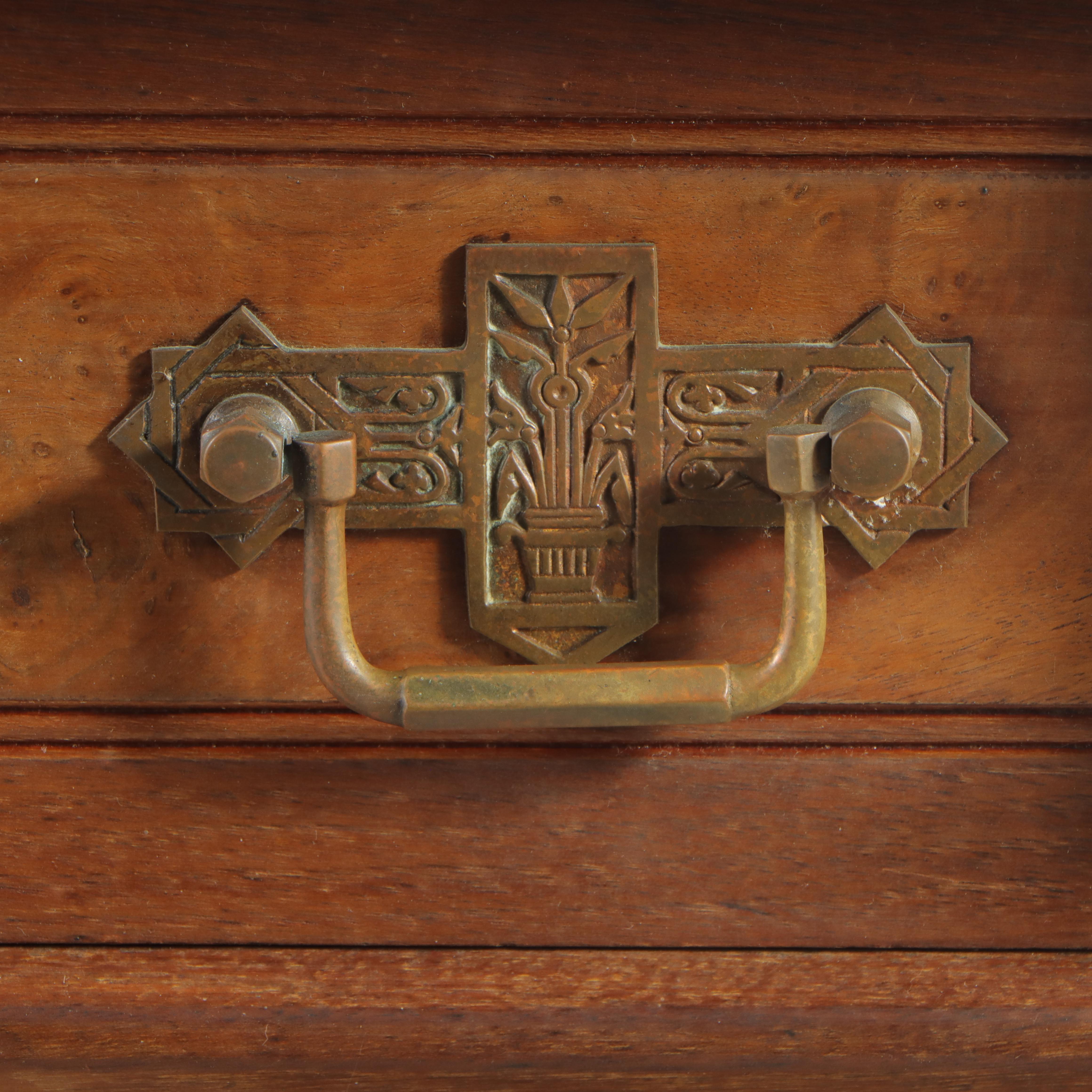 Victorian Walnut and Burl Walnut Six-Drawer Side-Lock Chest, Late 19th Century
