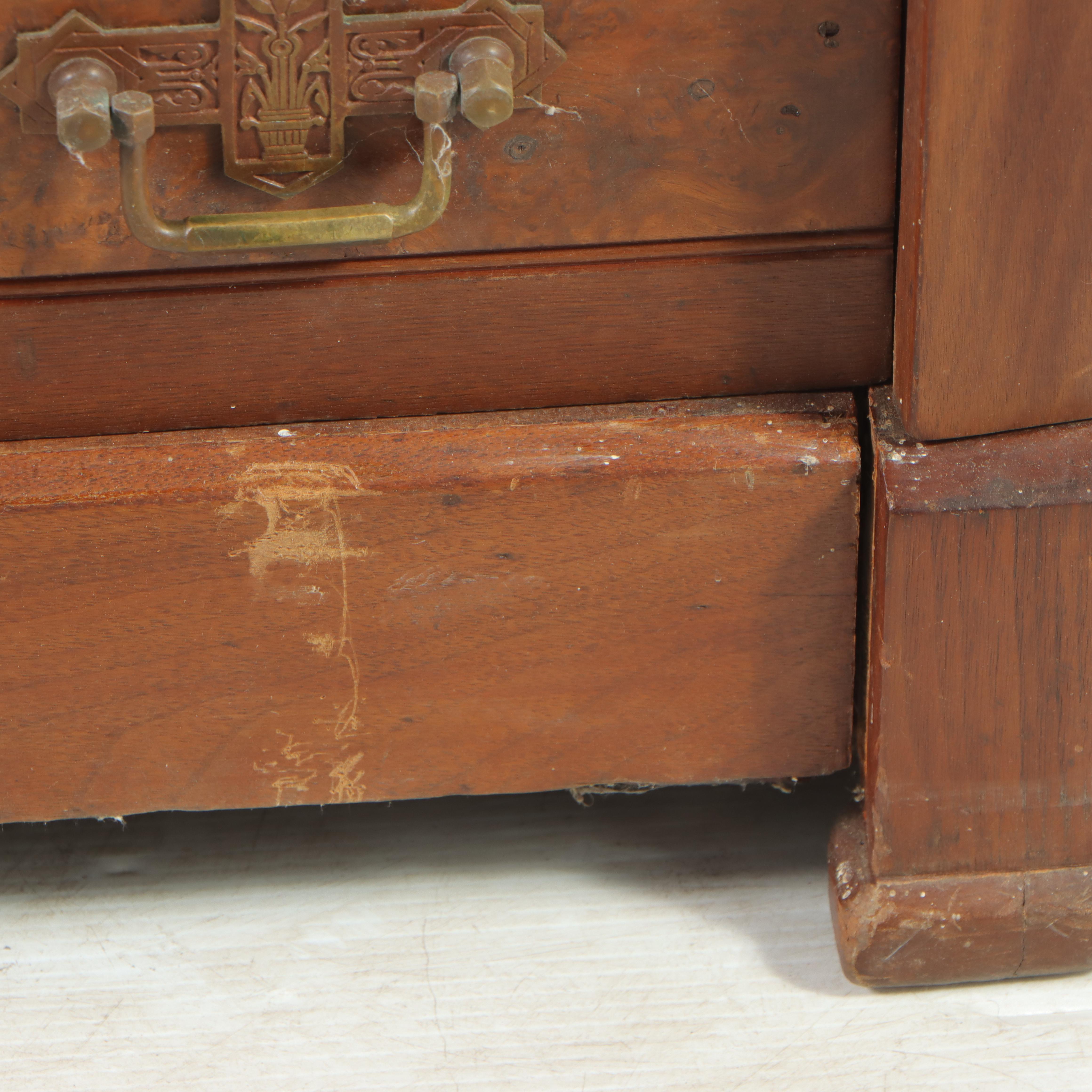 Victorian Walnut and Burl Walnut Six-Drawer Side-Lock Chest, Late 19th Century