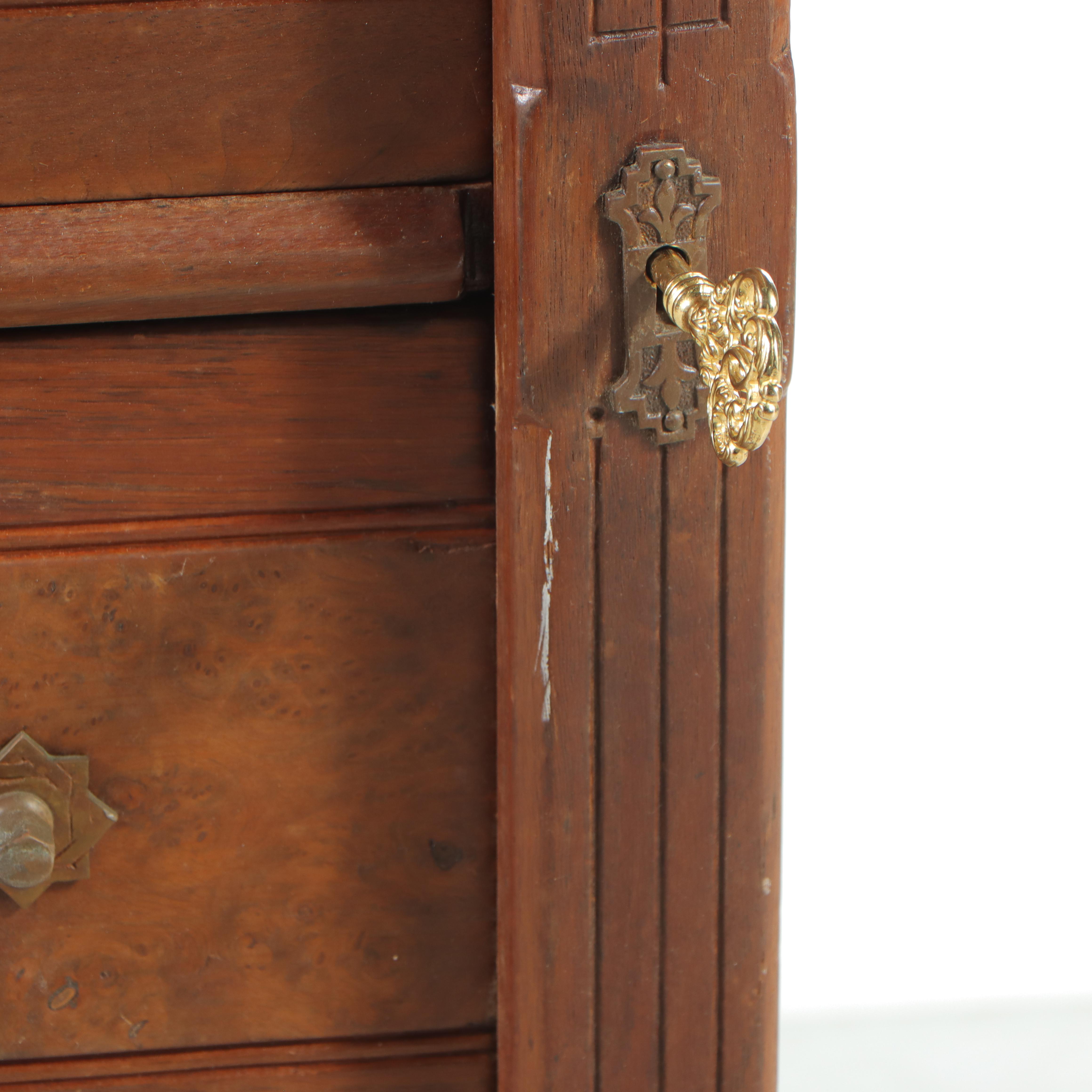 Victorian Walnut and Burl Walnut Six-Drawer Side-Lock Chest, Late 19th Century