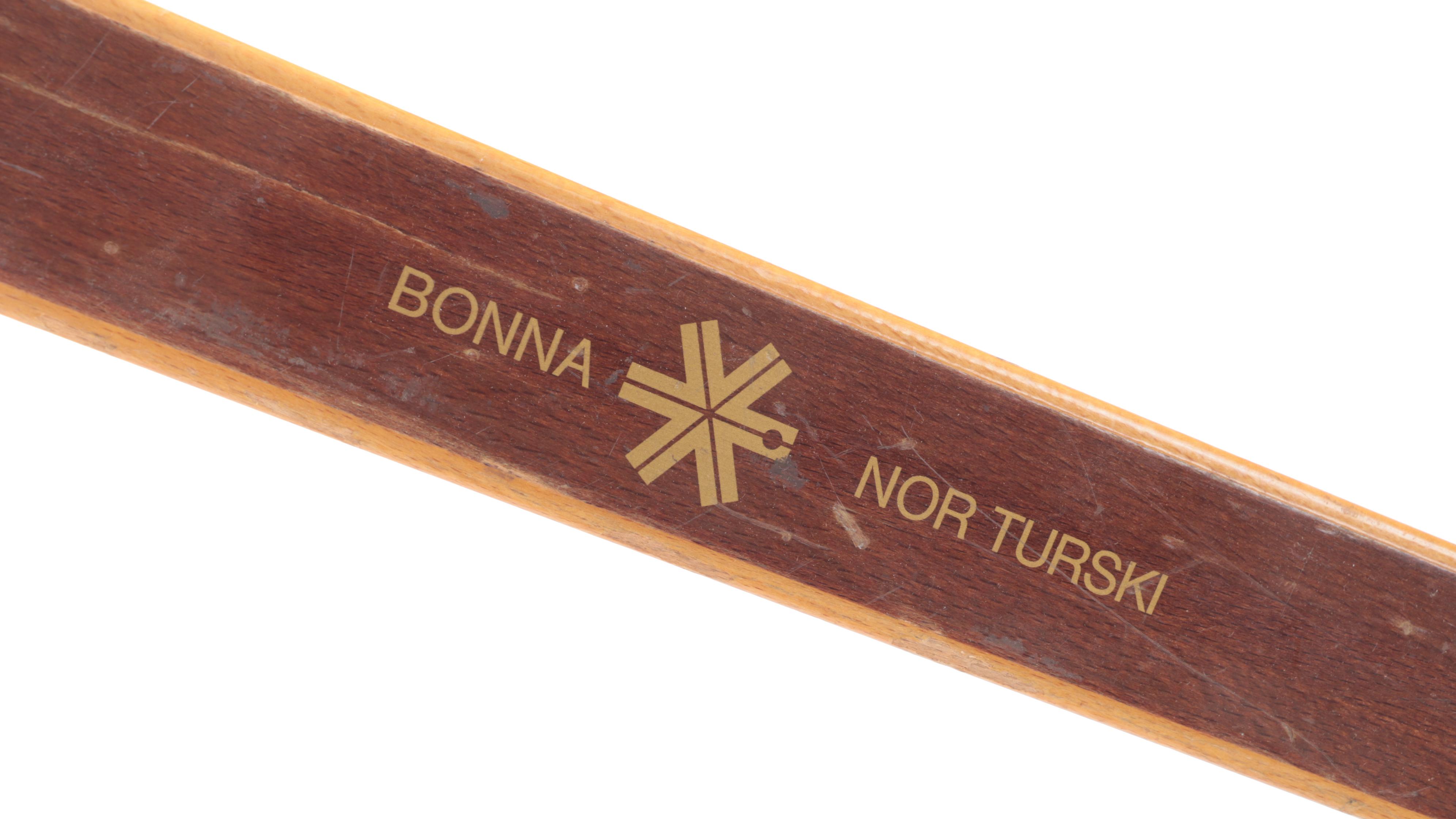 Bonna "Nor Turski" Wooden Downhill Skis With Ski Poles, Mid-20th Century