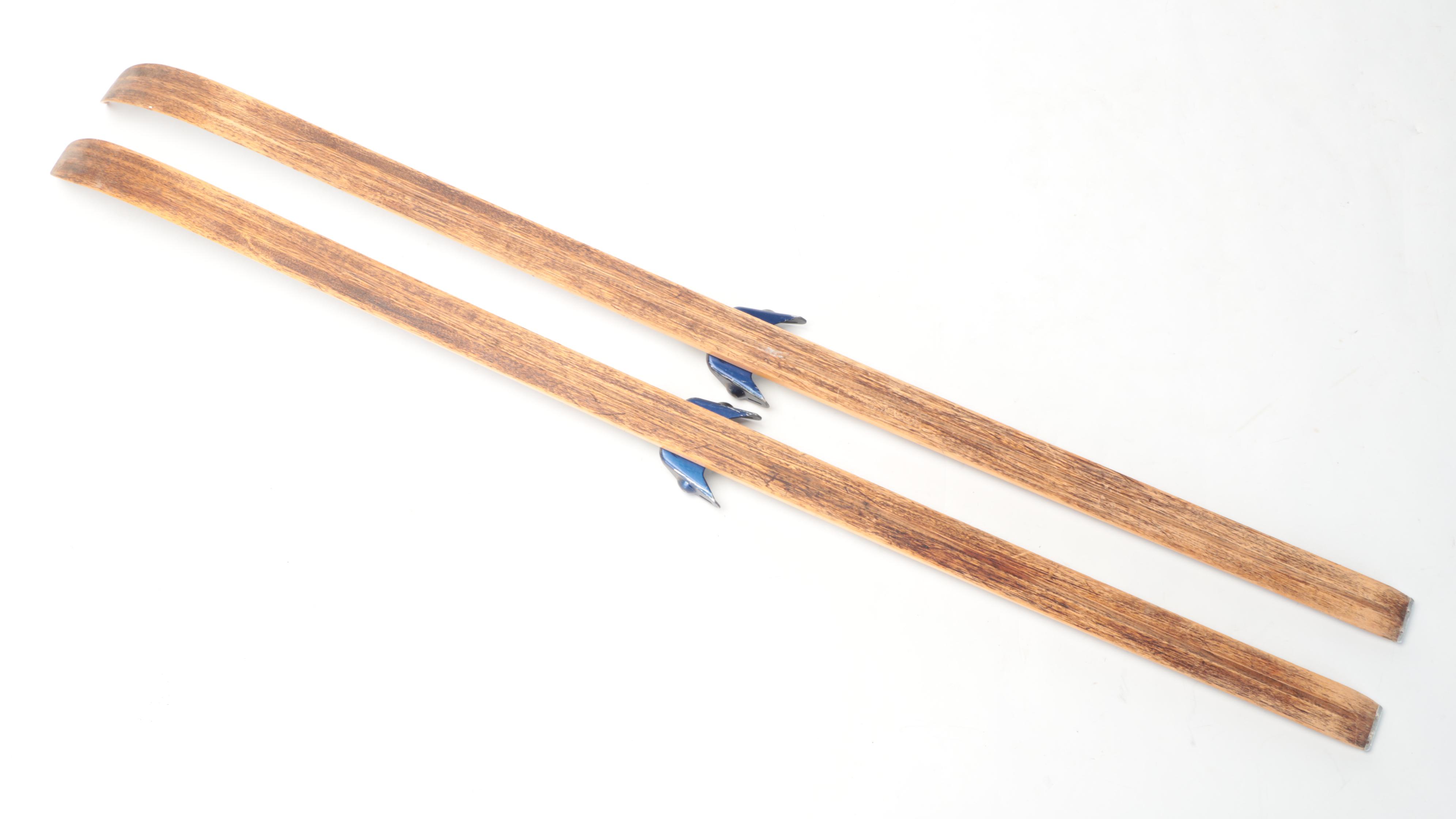 Bonna "Nor Turski" Wooden Downhill Skis With Ski Poles, Mid-20th Century