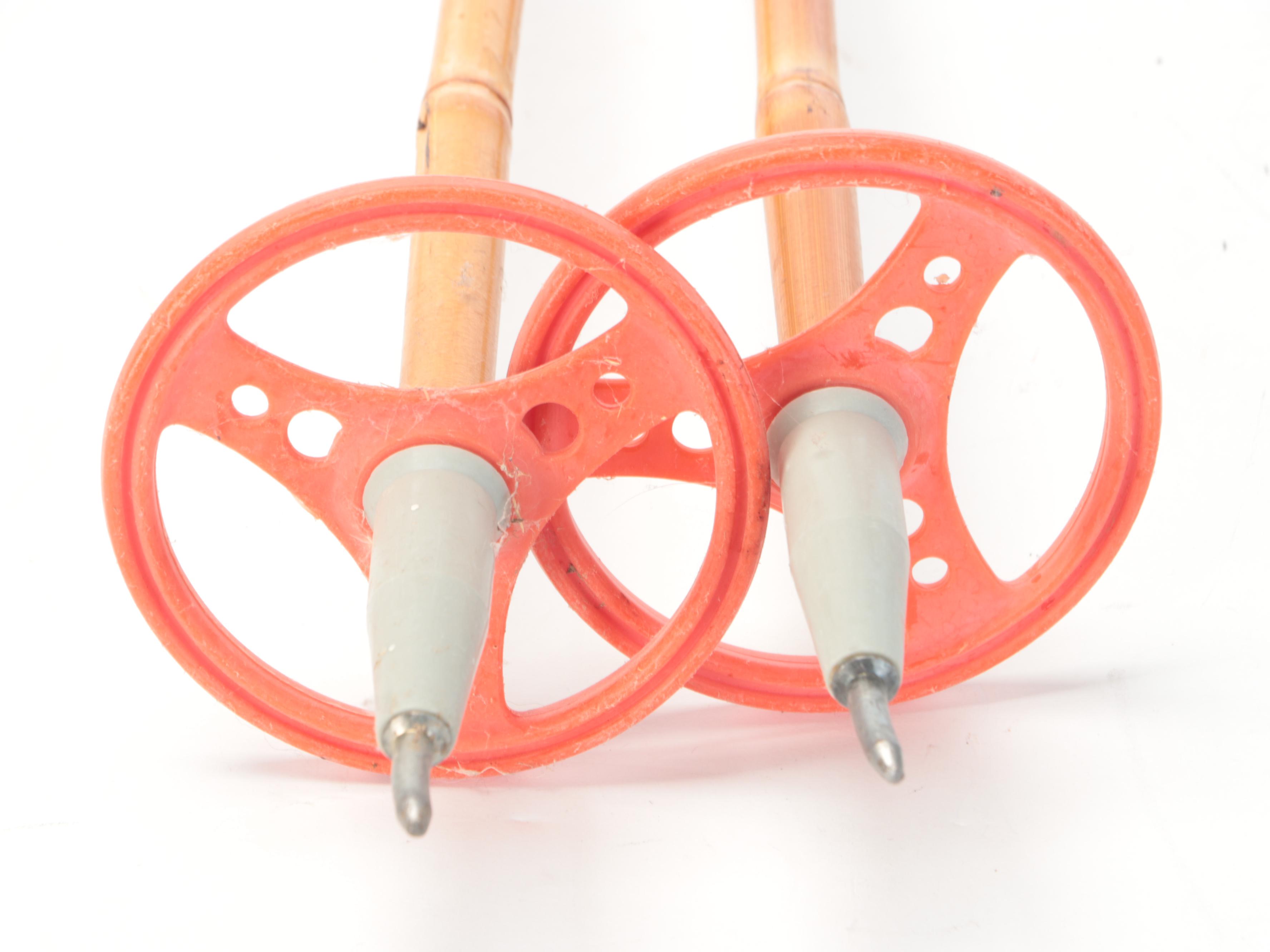 Bonna "Nor Turski" Wooden Downhill Skis With Ski Poles, Mid-20th Century