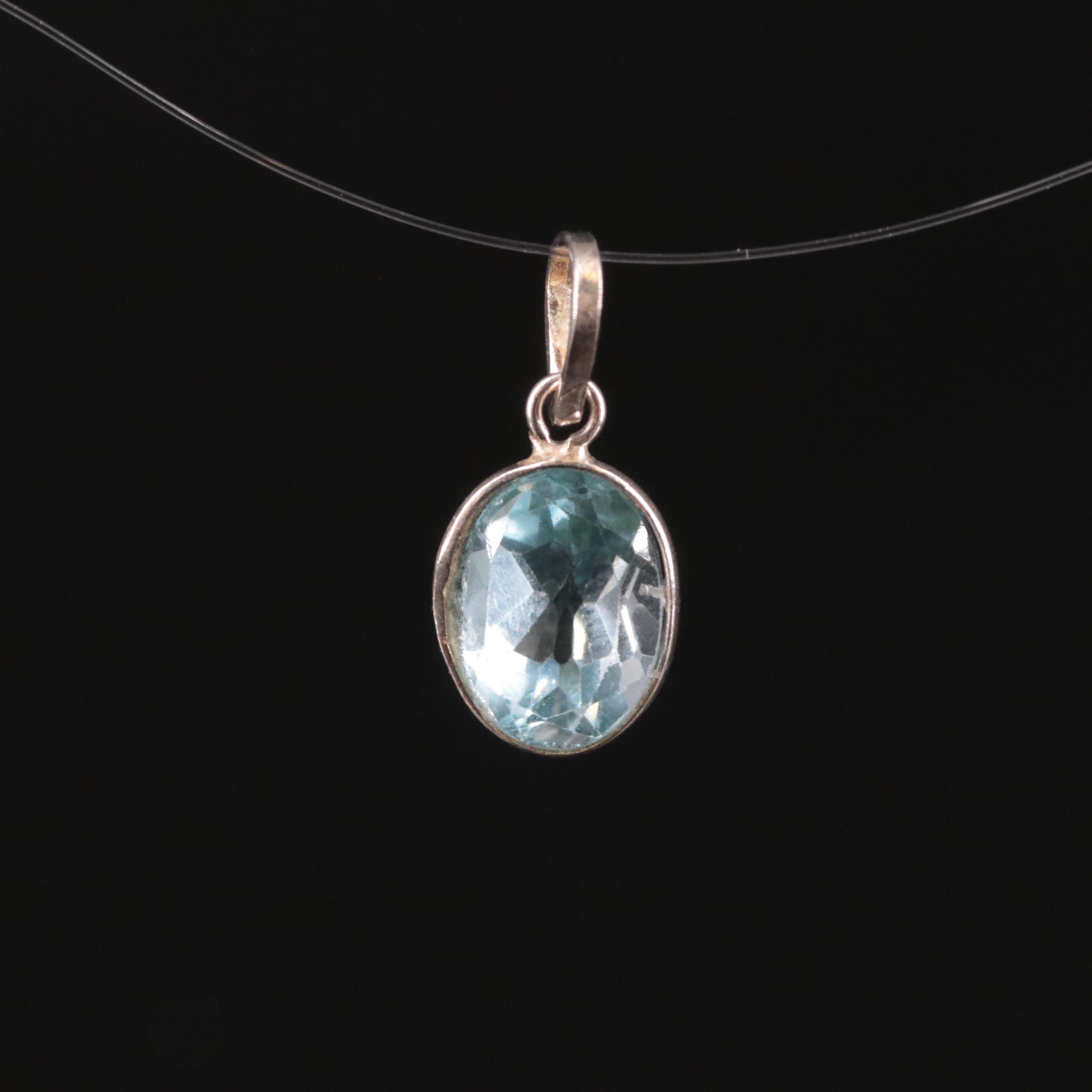 14K Blue Topaz Pendant