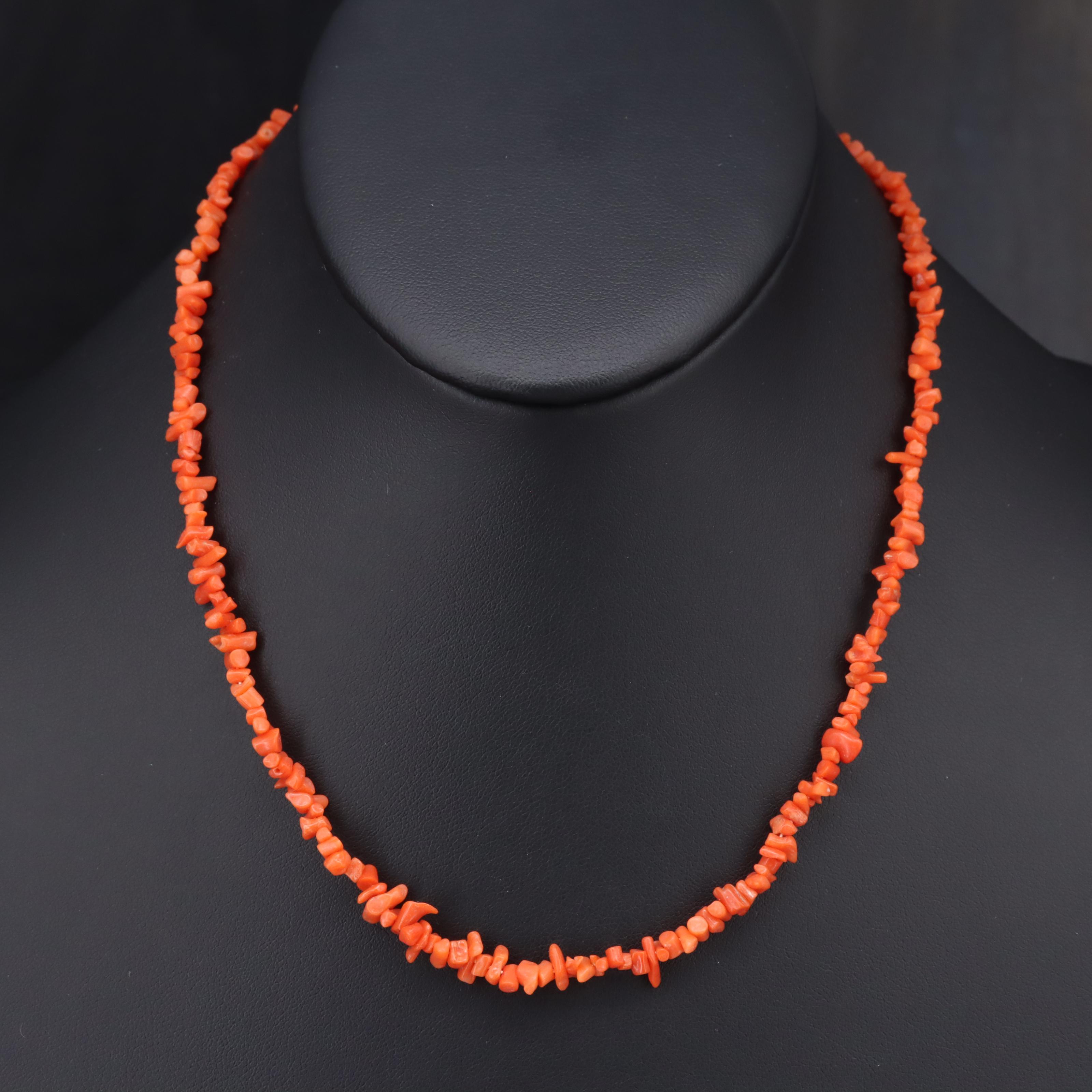 Coral Necklace Necklace with 14K Clasp and Hoop Earrings