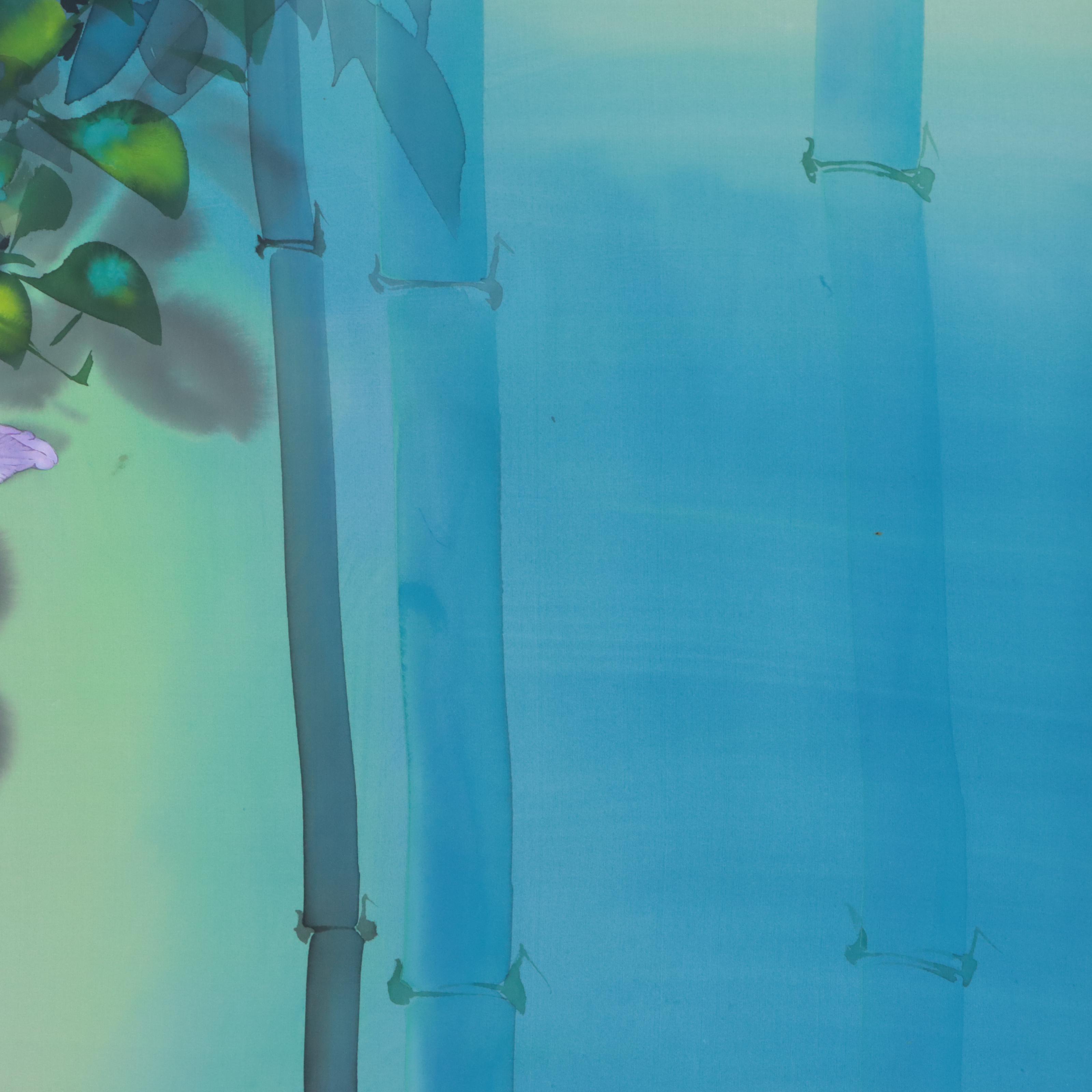 David Lee Watercolor Painting of Blossoming Tree and Hummingbird