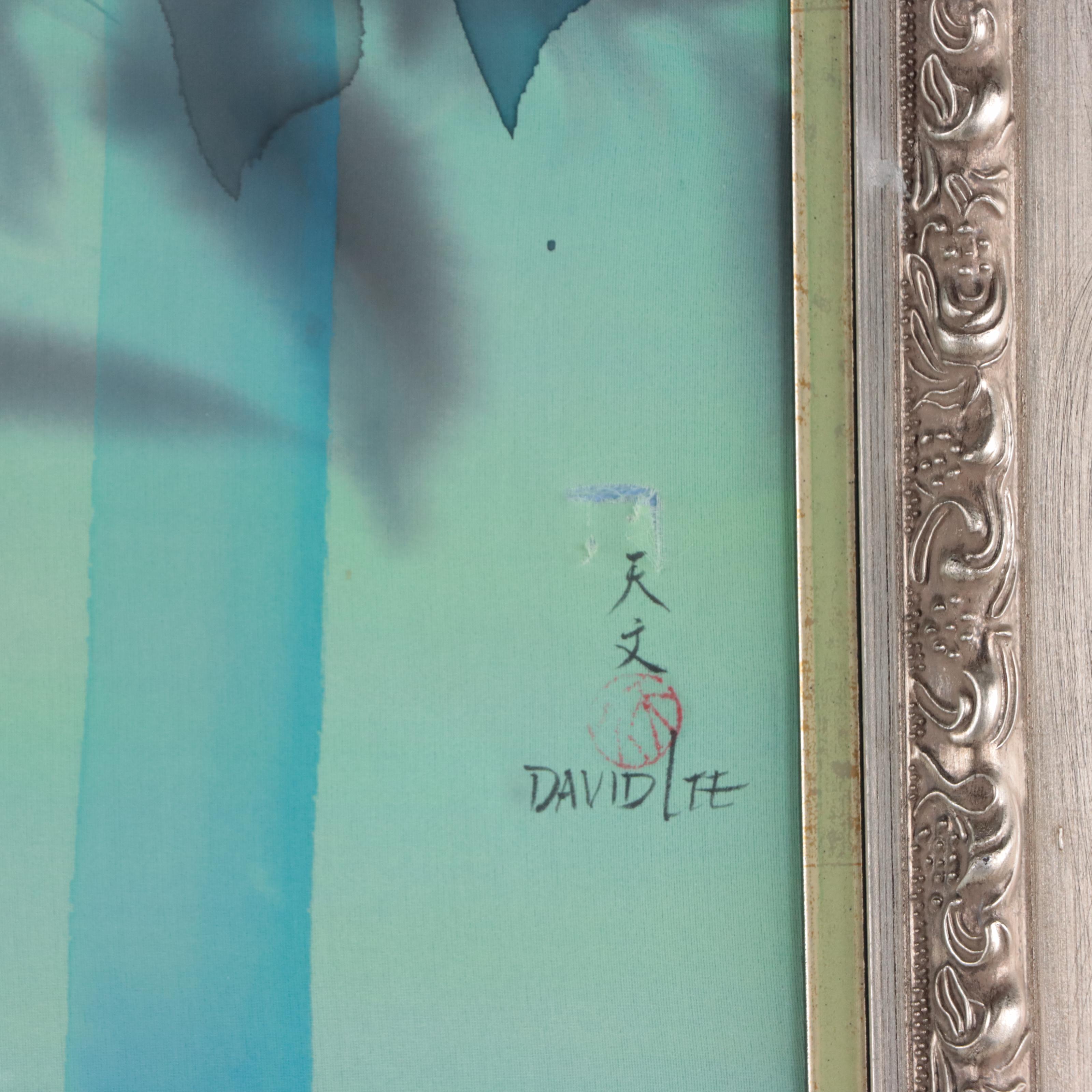 David Lee Watercolor Painting of Blossoming Tree and Hummingbird