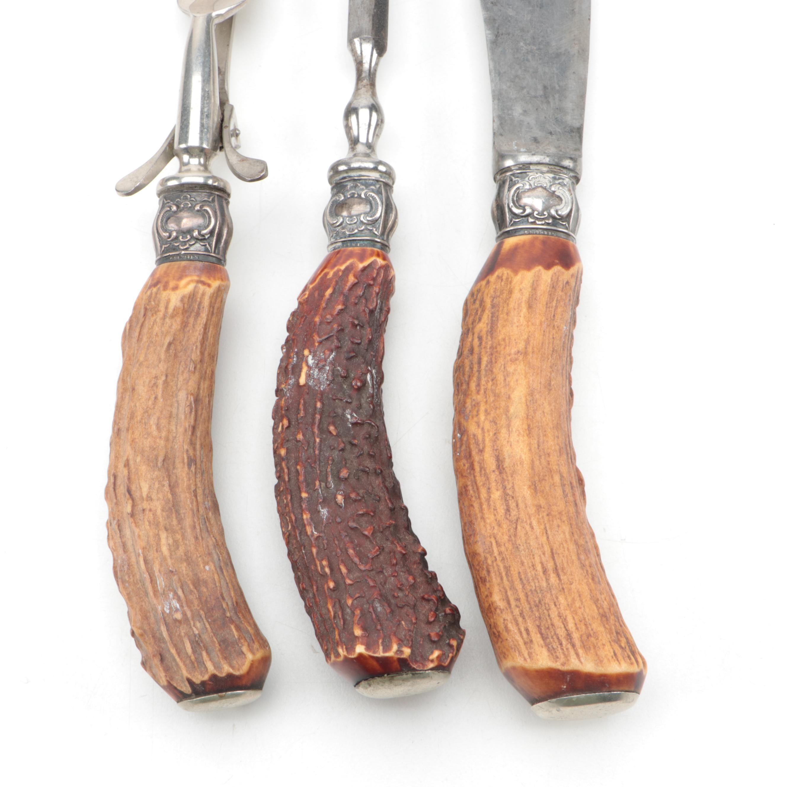 Sterling Bolstered Carving Set with Faux Antler Handles