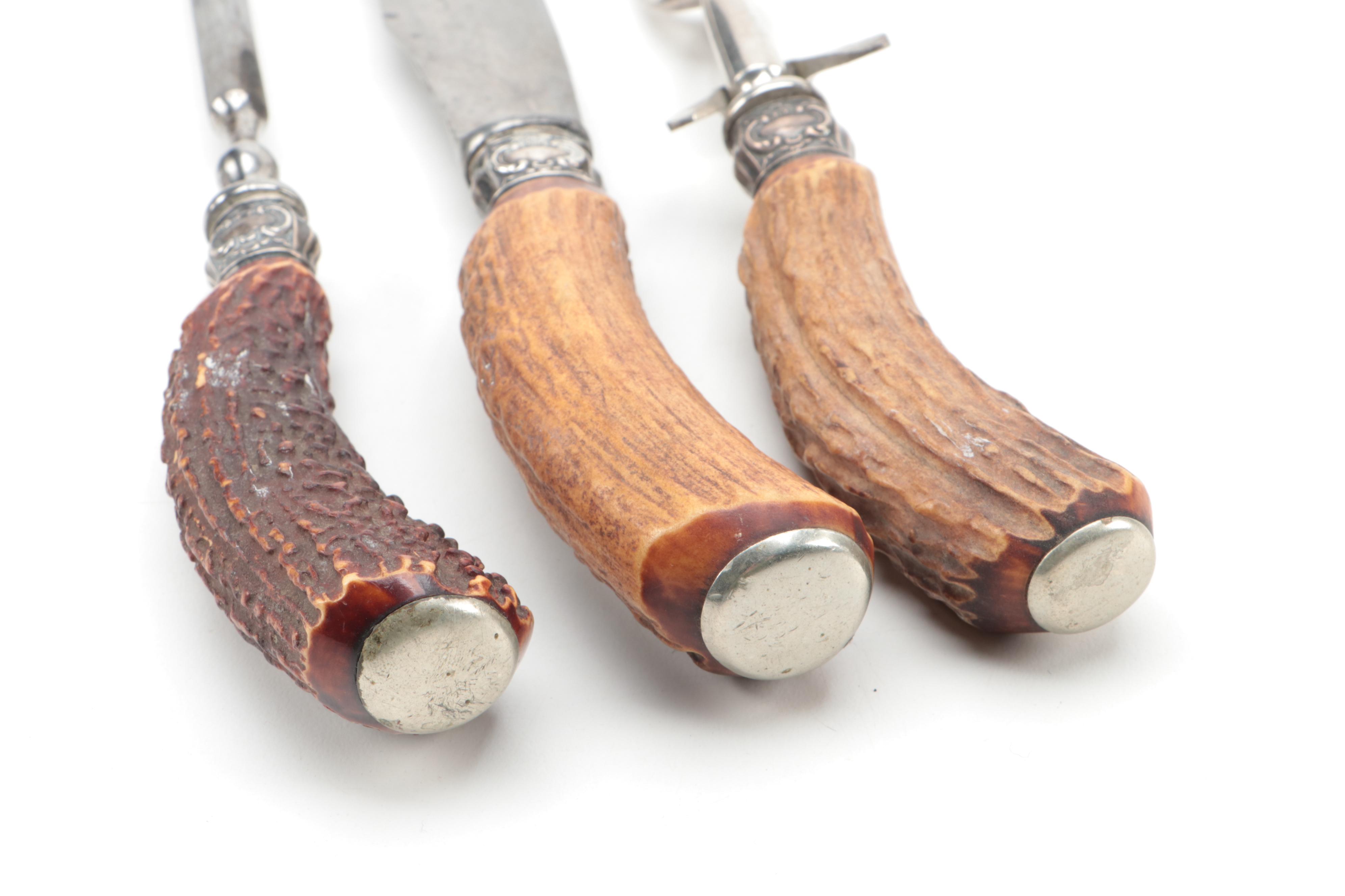 Sterling Bolstered Carving Set with Faux Antler Handles