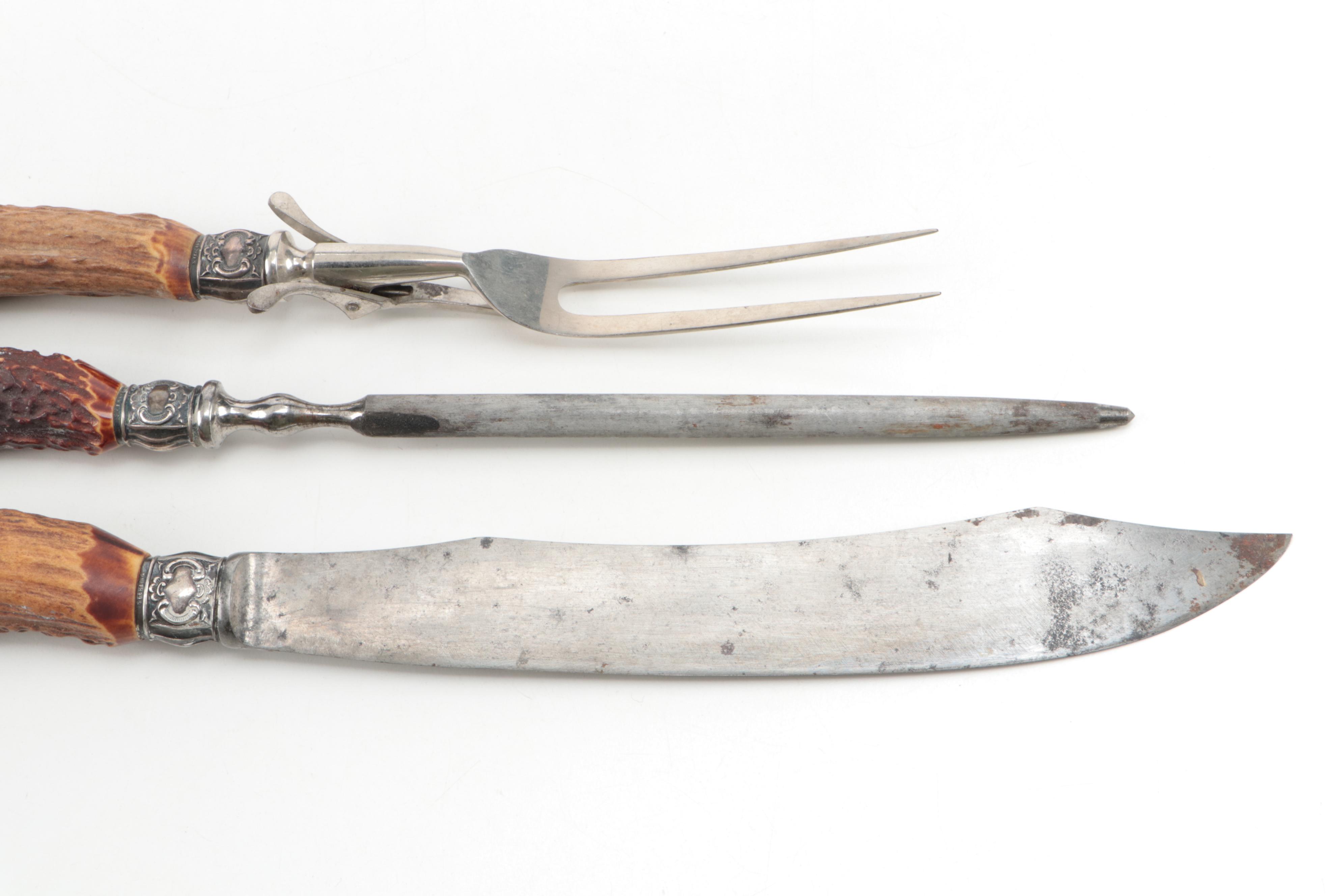 Sterling Bolstered Carving Set with Faux Antler Handles
