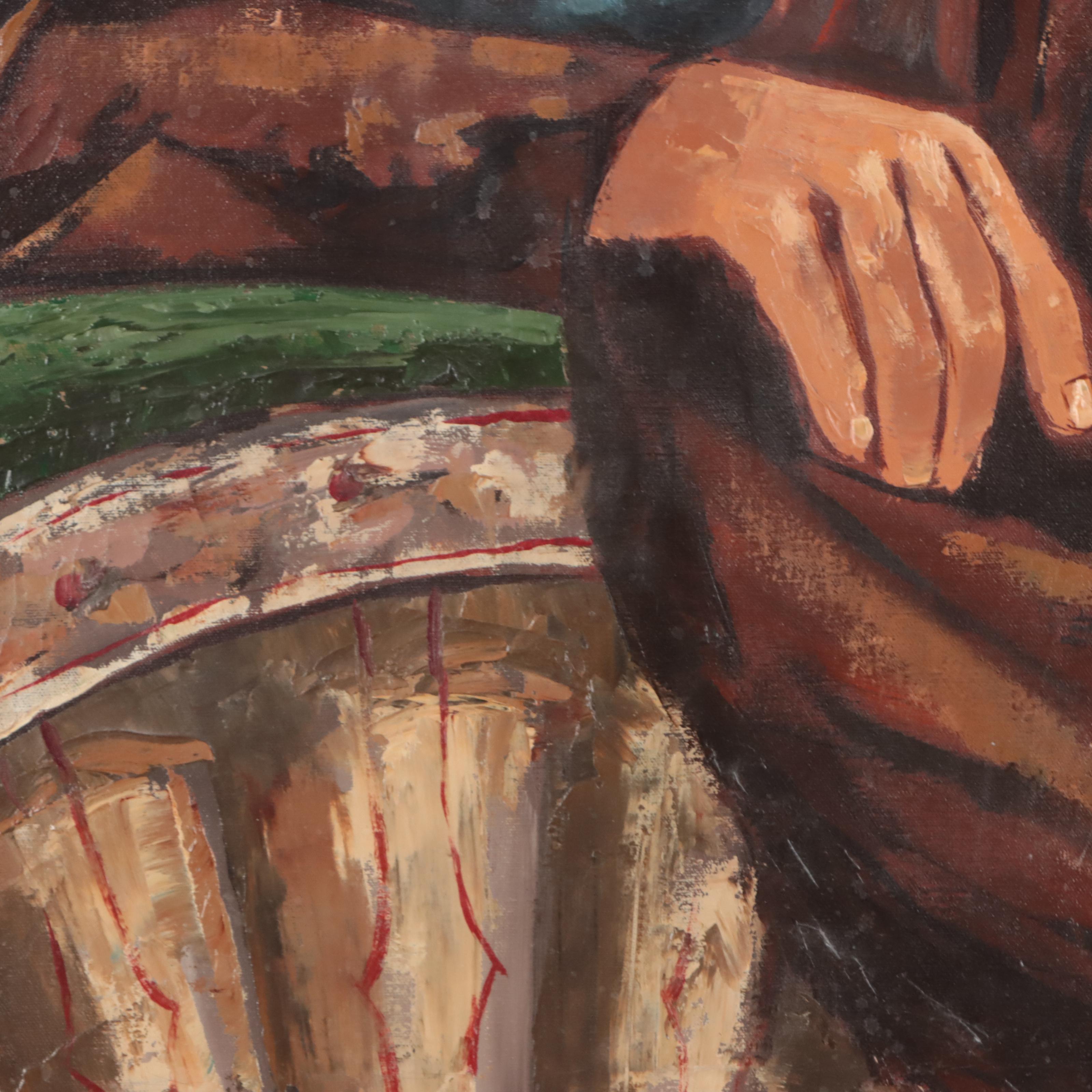 Jon Holland Portrait Oil Painting of Sad Clown, Late 20th Century