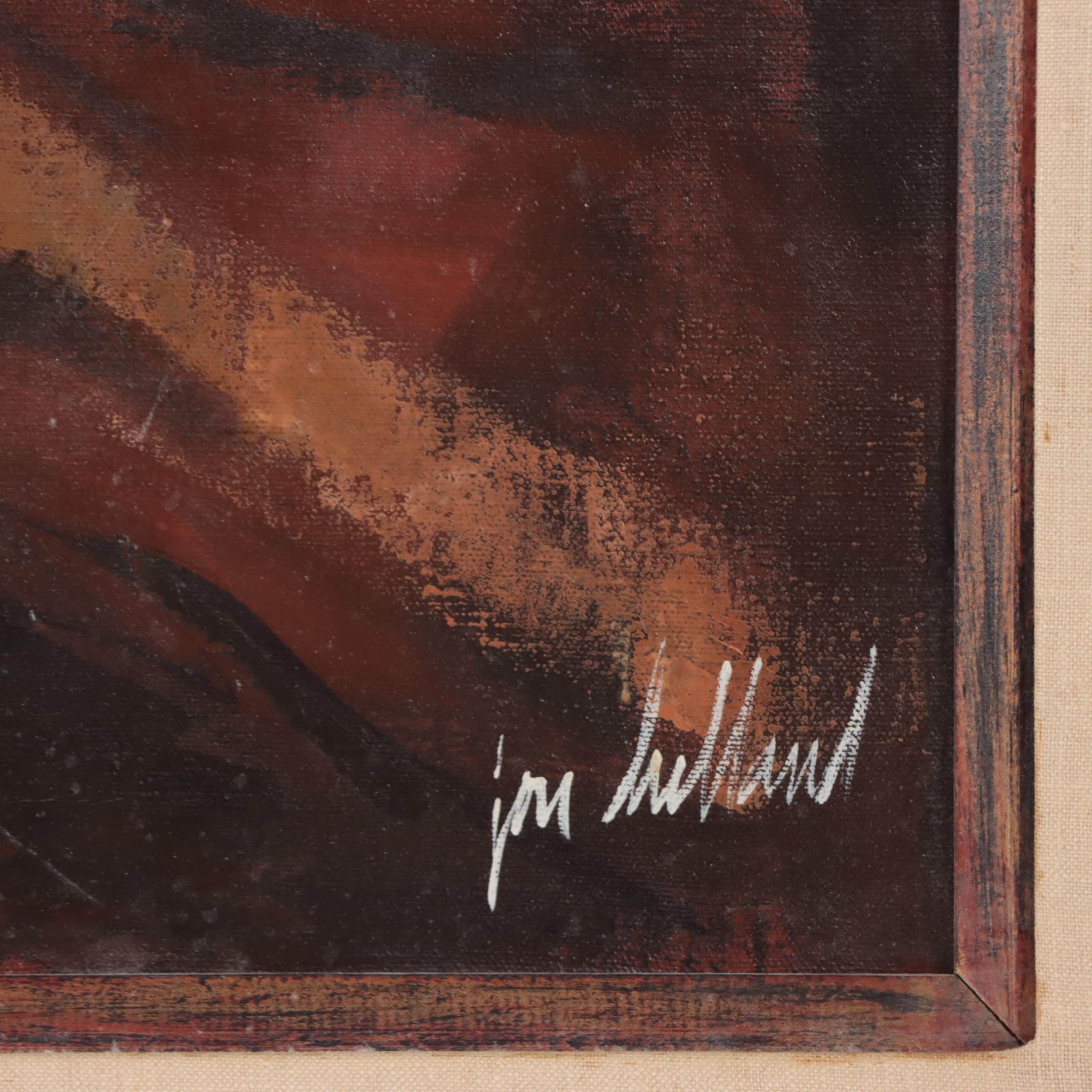 Jon Holland Portrait Oil Painting of Sad Clown, Late 20th Century