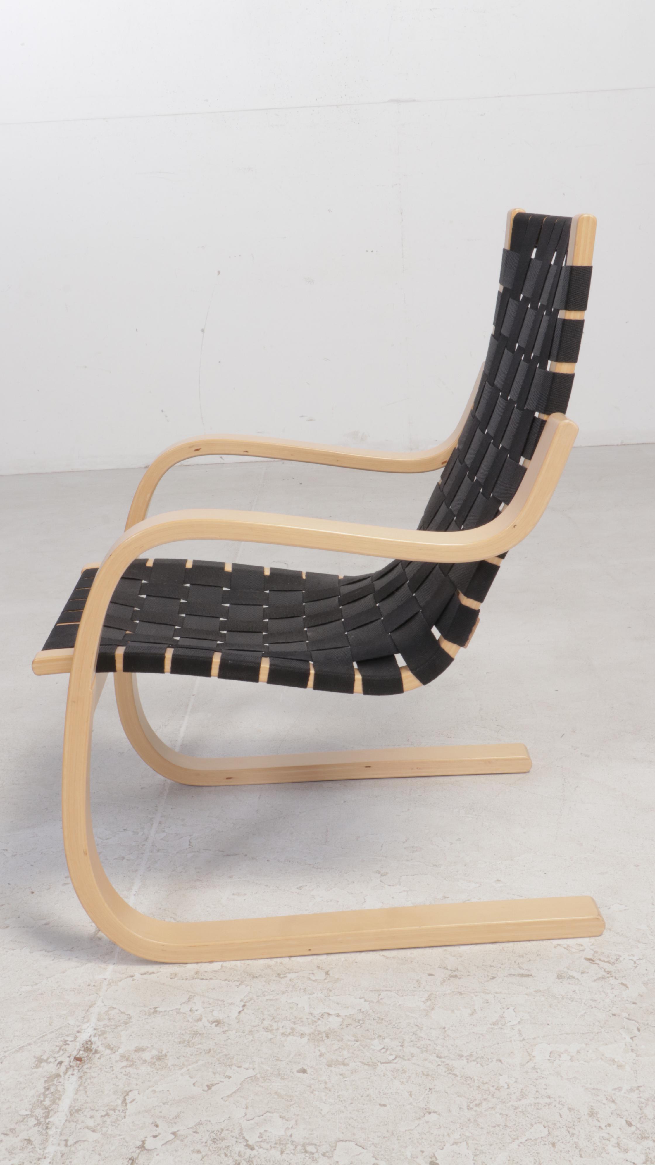 Alvar Aalto for Artek Birch "406" Lounge Chair with Black Linen Webbing
