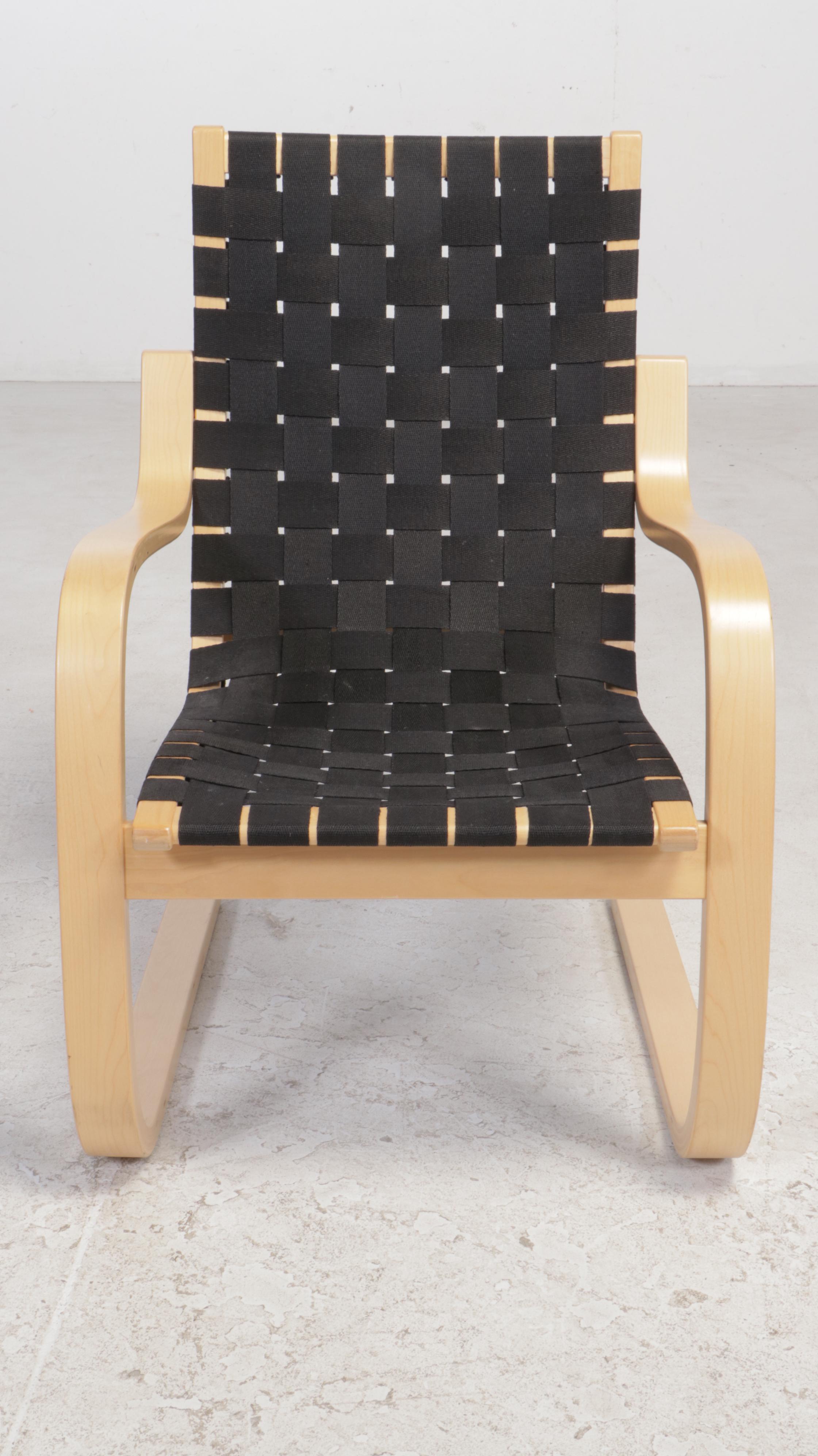 Alvar Aalto for Artek Birch "406" Lounge Chair with Black Linen Webbing