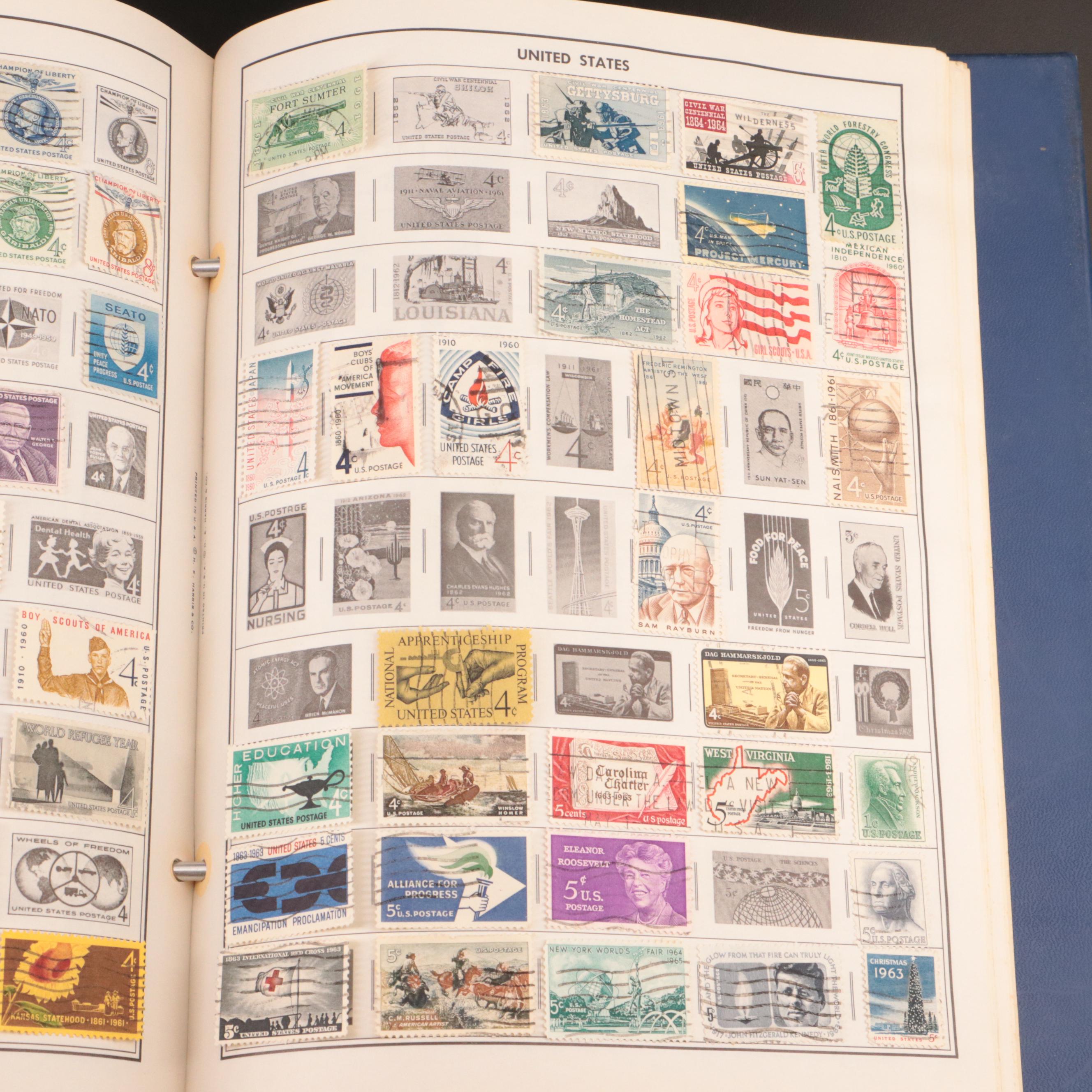 Three Partially Filled Postage Stamp Collection Albums and a Stamp Stock Book