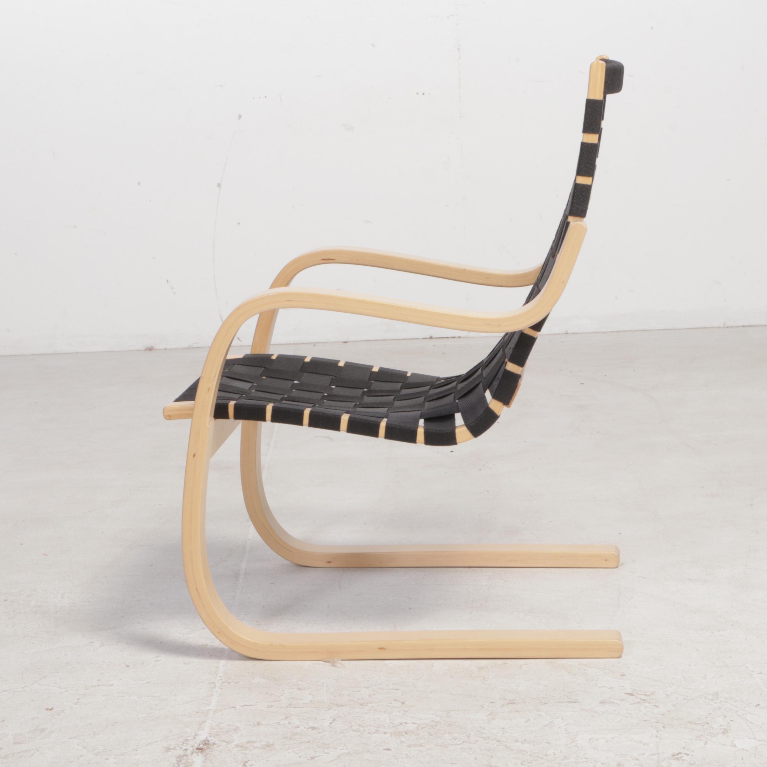 Alvar Aalto for Artek Birch "406" Lounge Chair with Black Linen Webbing