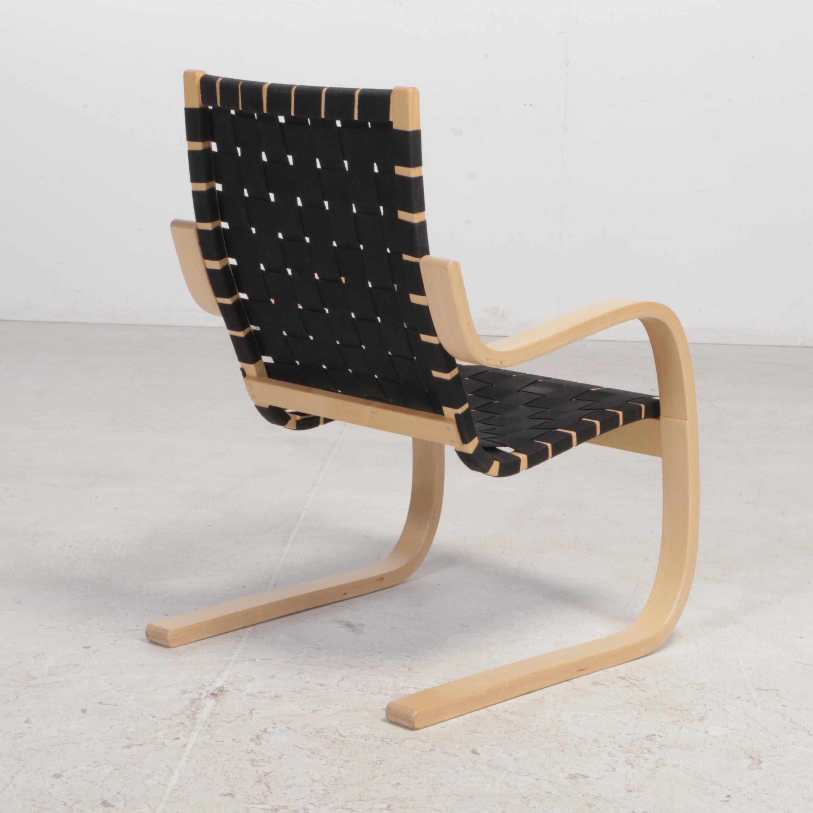 Alvar Aalto for Artek Birch "406" Lounge Chair with Black Linen Webbing