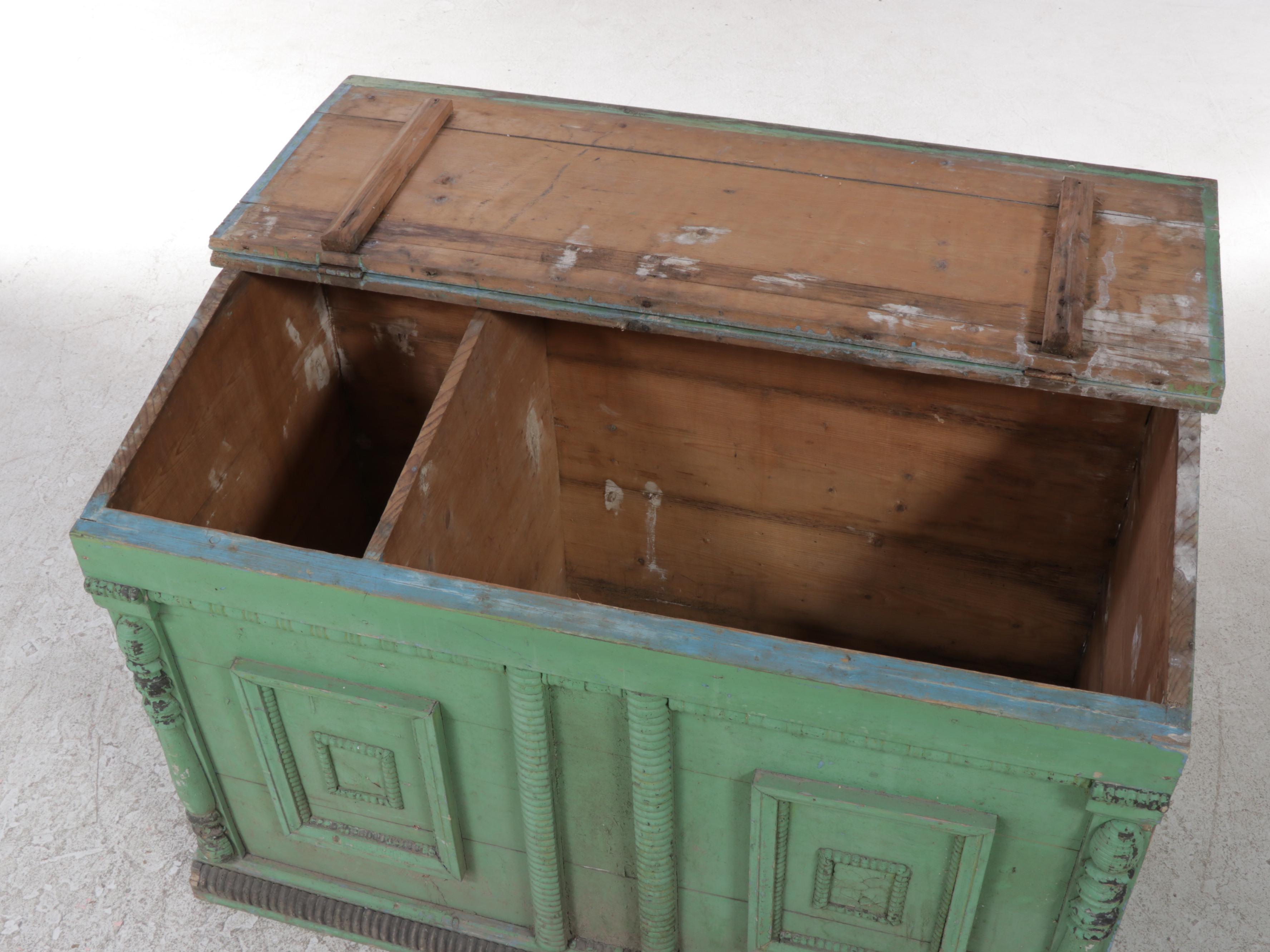 Northern European Large Green-Painted Pine Blanket Chest, 19th Century
