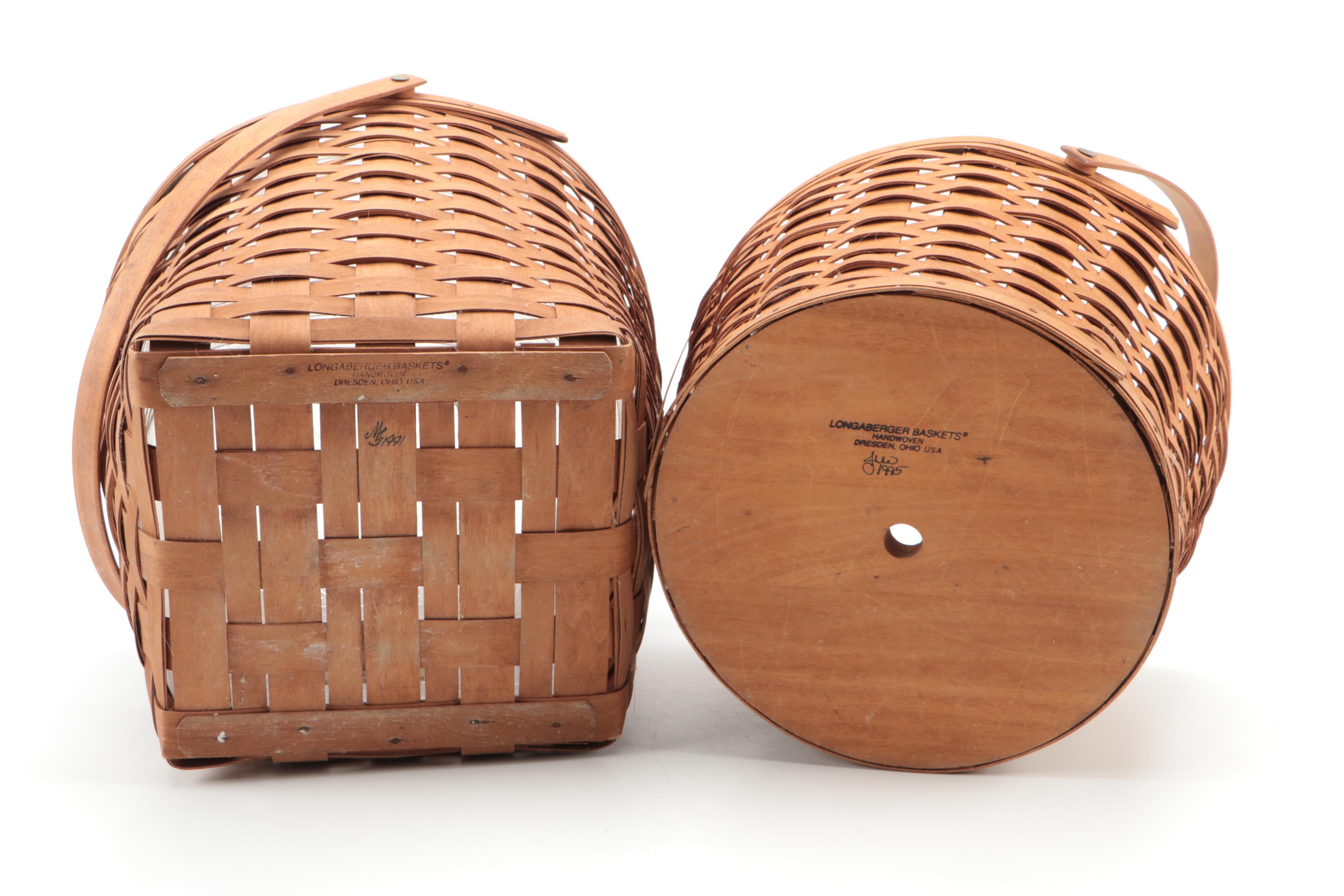 Longaberger Lidded Sewing Basket and Other Basket