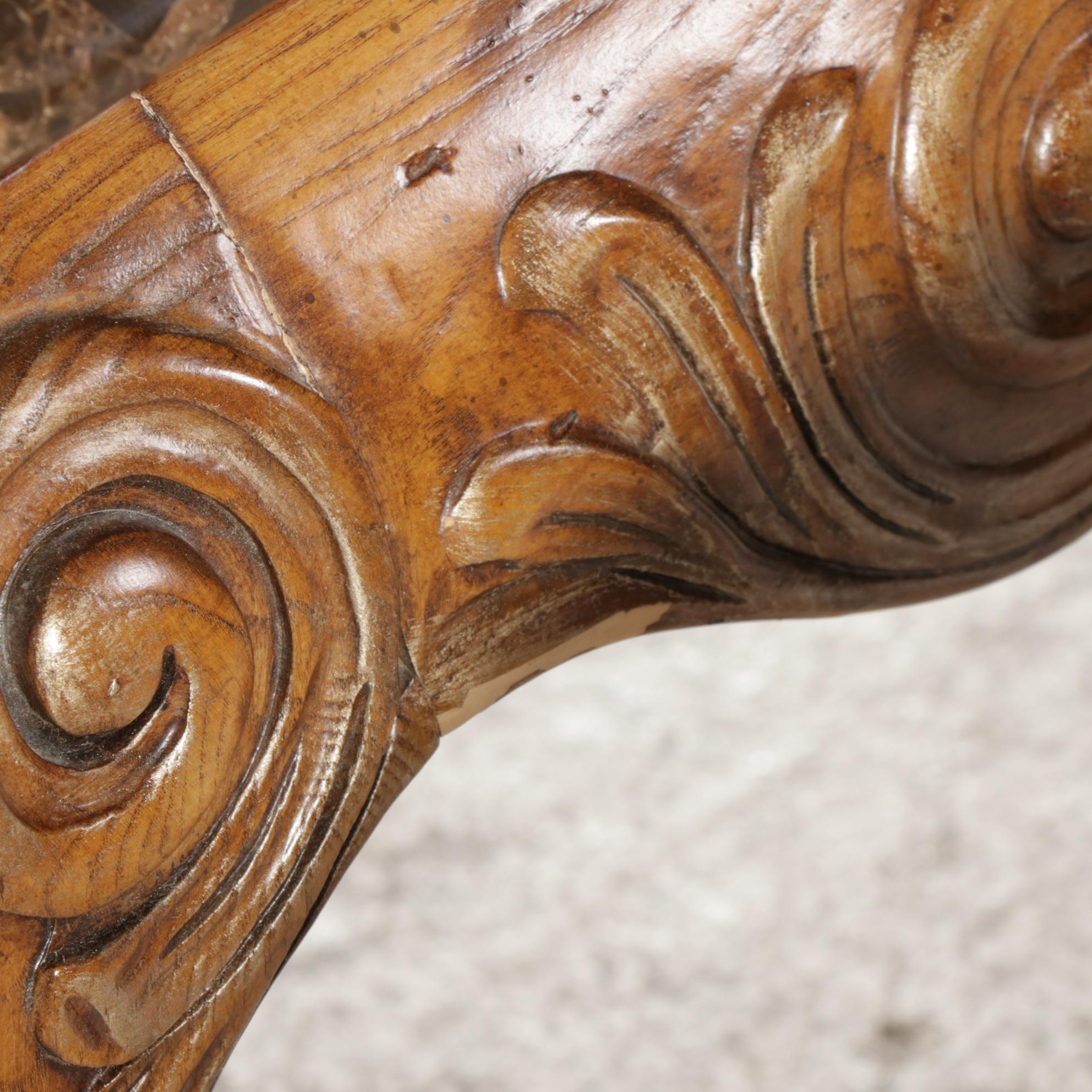 Pair of Henredon French Provincial Style Carved Oak and Marble-Top Side Tables