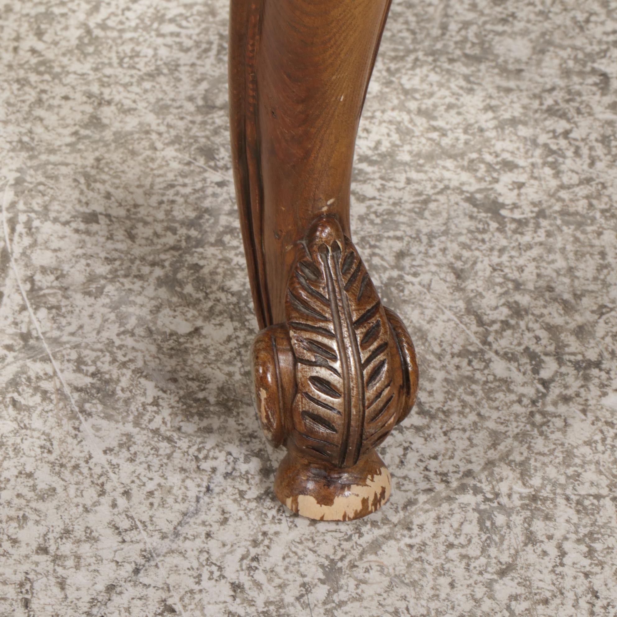 Pair of Henredon French Provincial Style Carved Oak and Marble-Top Side Tables