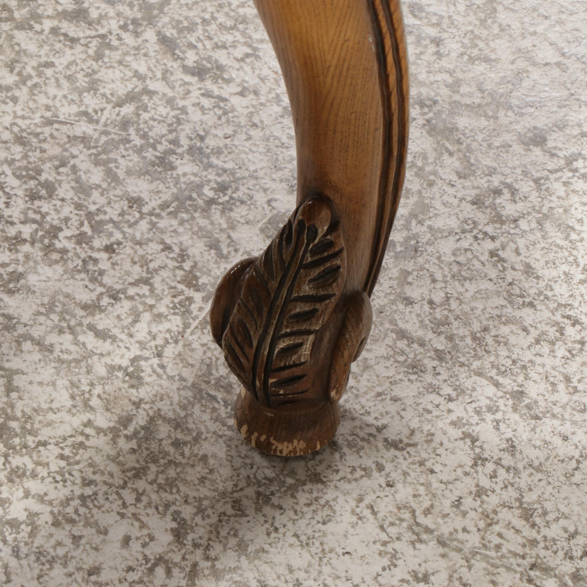 Pair of Henredon French Provincial Style Carved Oak and Marble-Top Side Tables