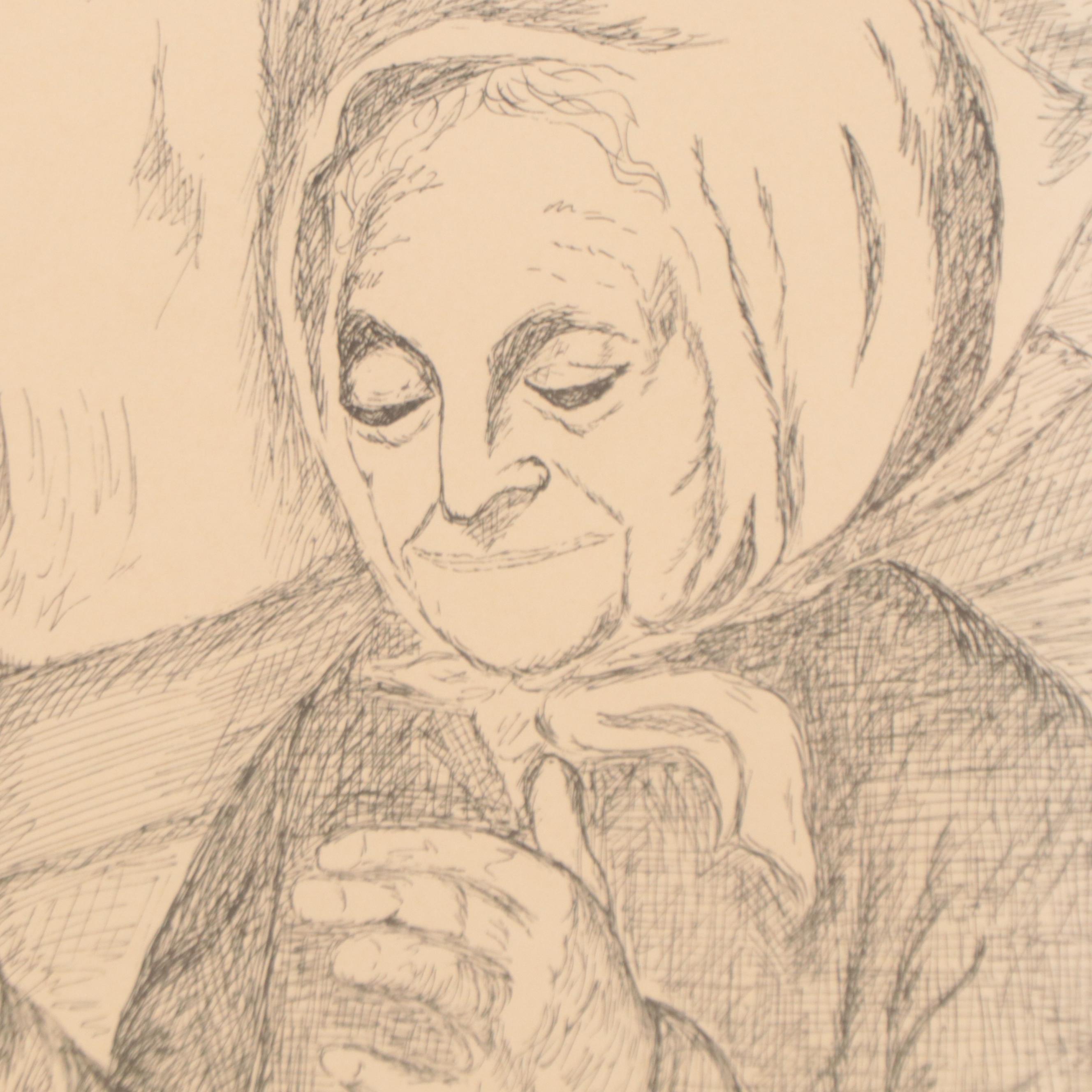 Figural Lithograph of a Woman, Late 20th Century