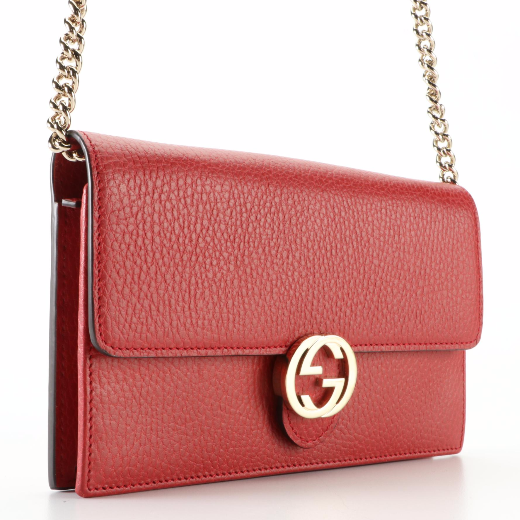 Gucci Interlocking Wallet on Chain in Grain Leather