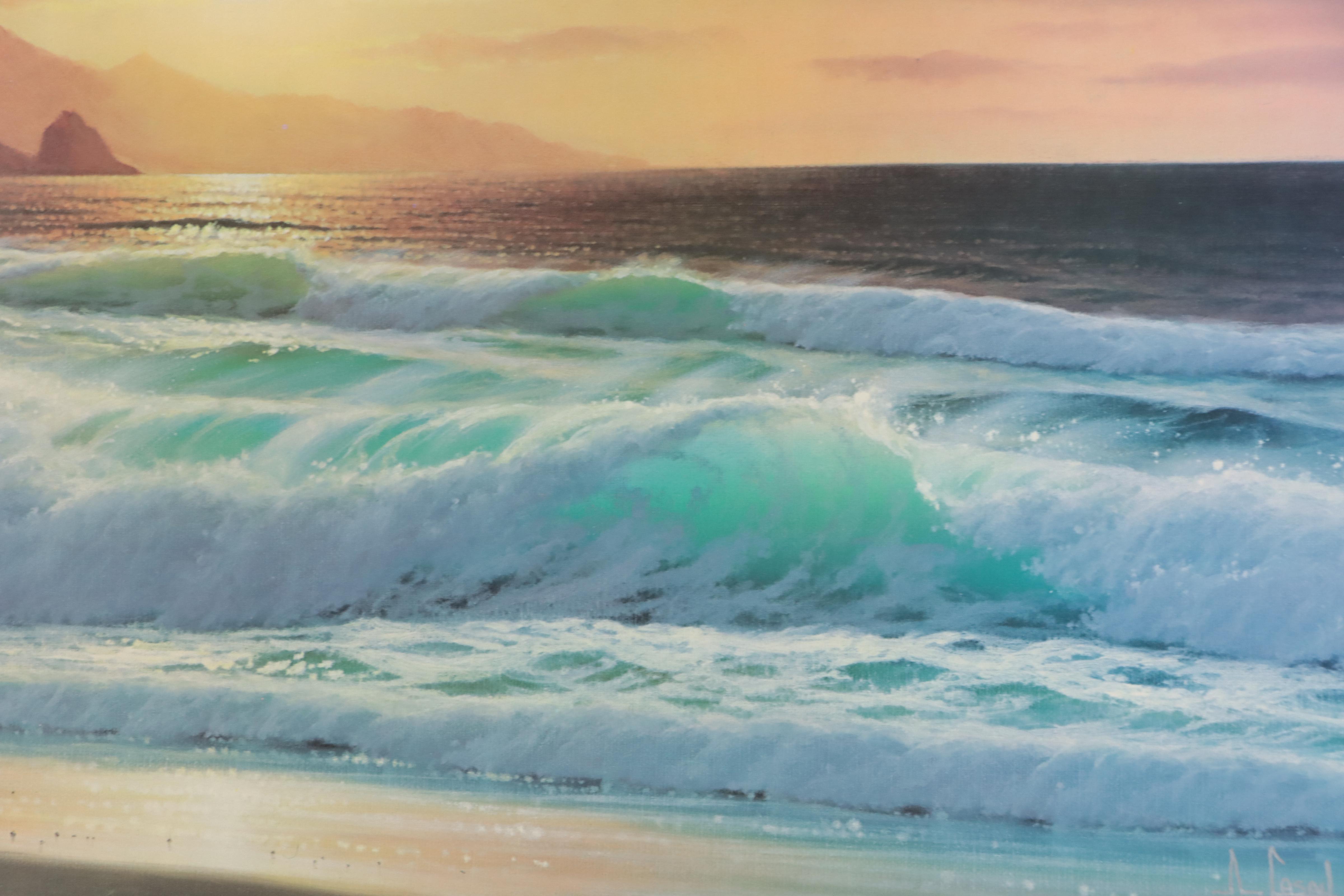 Anthony Casay Offset Lithograph of Tropical Coast, Late 20th Century