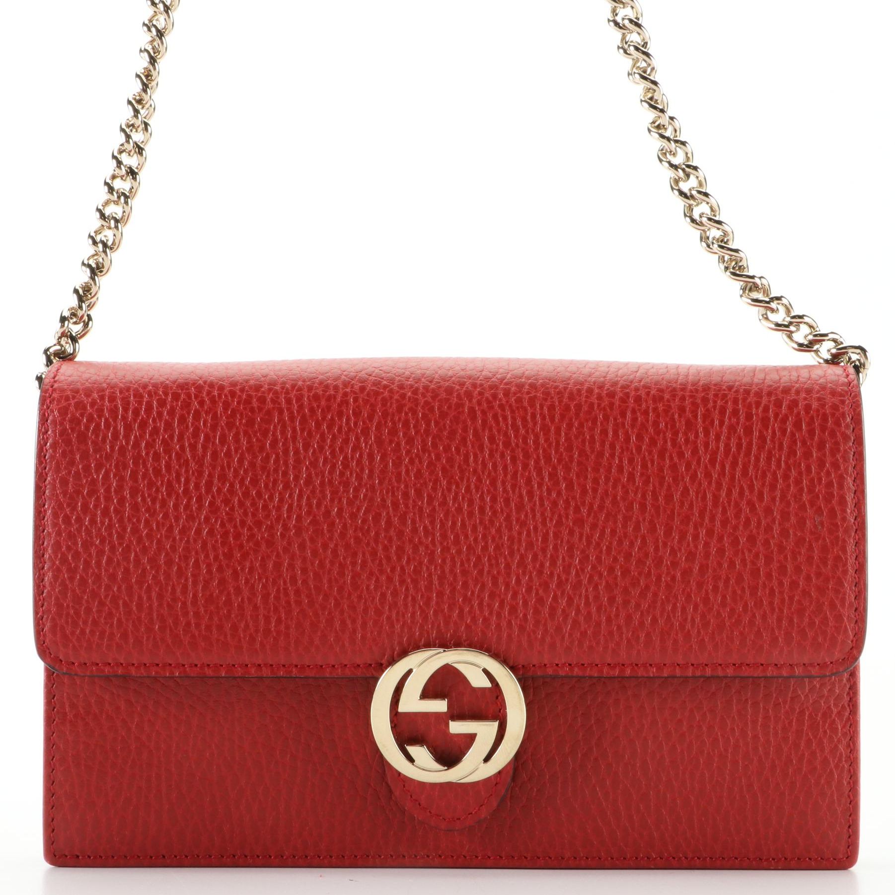 Gucci Interlocking Wallet on Chain in Grain Leather