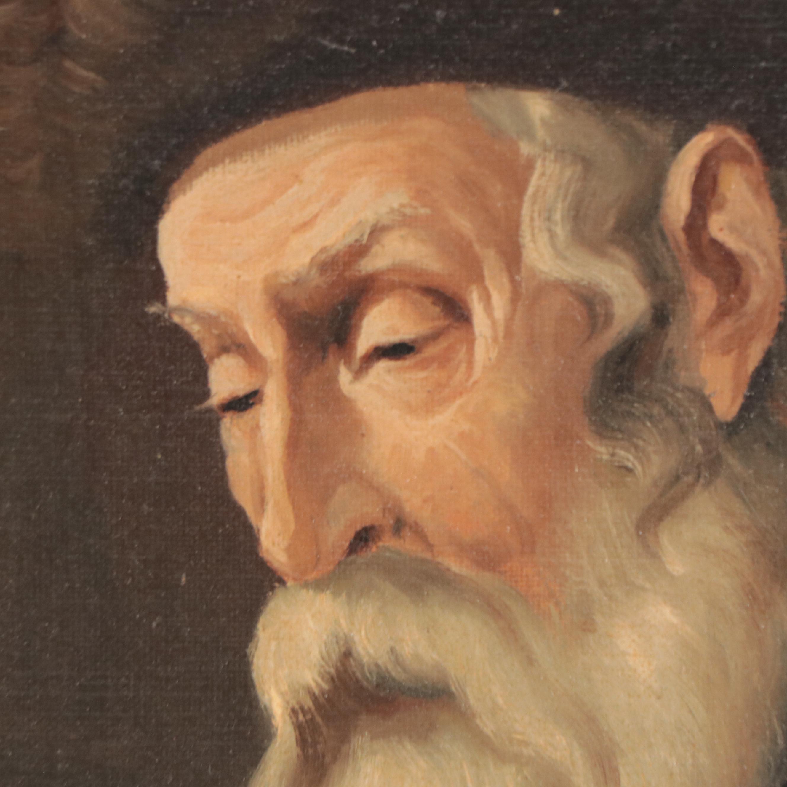 E. Kohner Oil Painting of Rabbi Teaching Boys, Late 20th Century