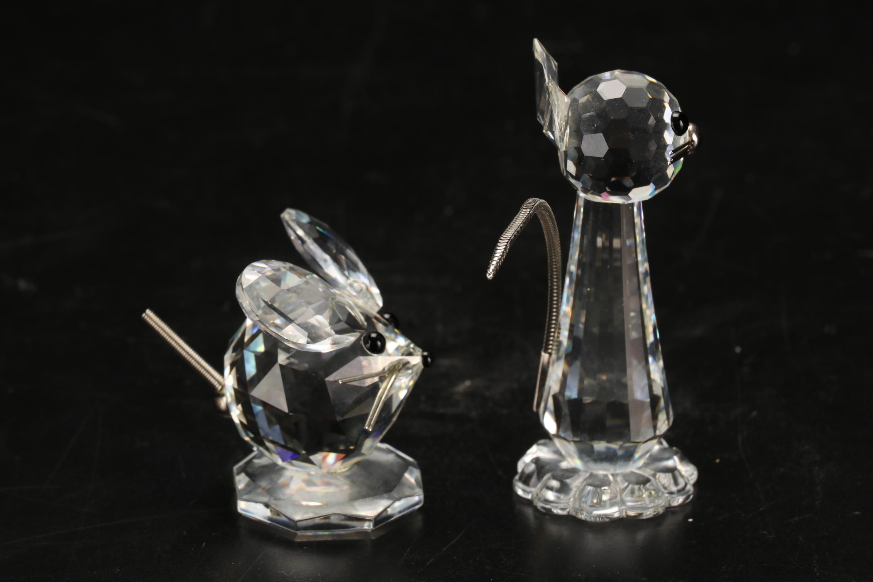 Swarovski Cat and Mouse Crystal Figurines with Polar Bear Musical Snow Globe