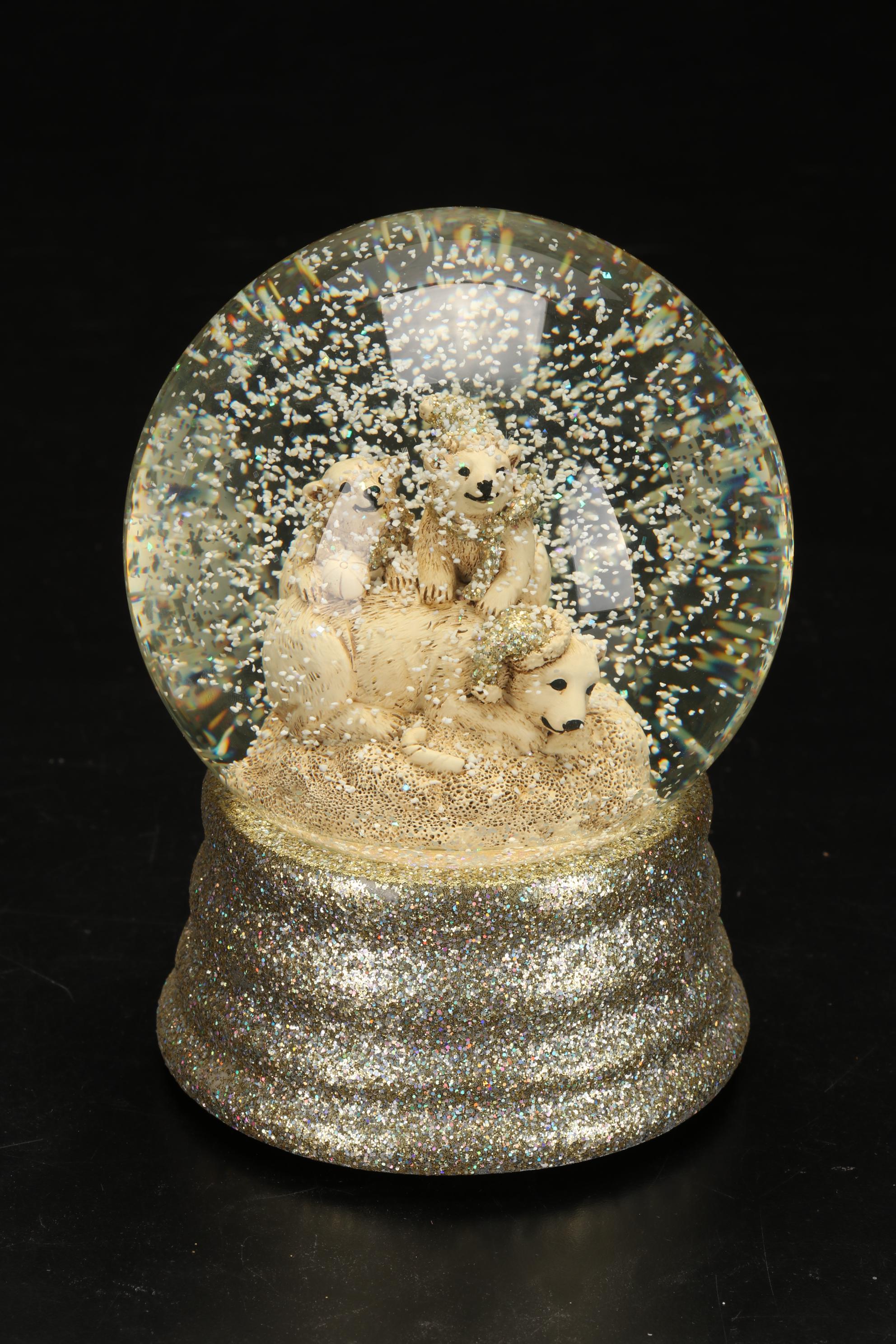 Swarovski Cat and Mouse Crystal Figurines with Polar Bear Musical Snow Globe