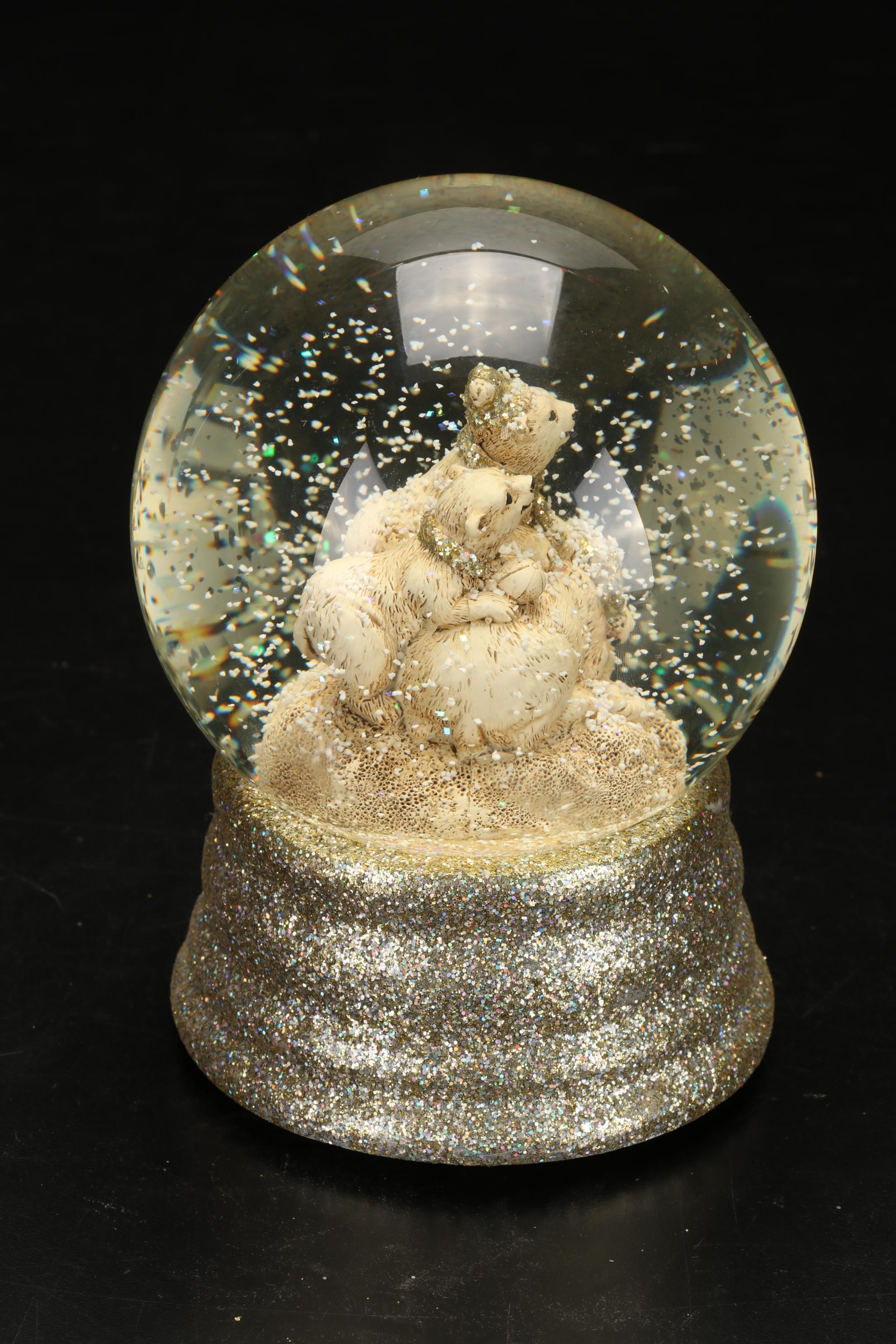 Swarovski Cat and Mouse Crystal Figurines with Polar Bear Musical Snow Globe