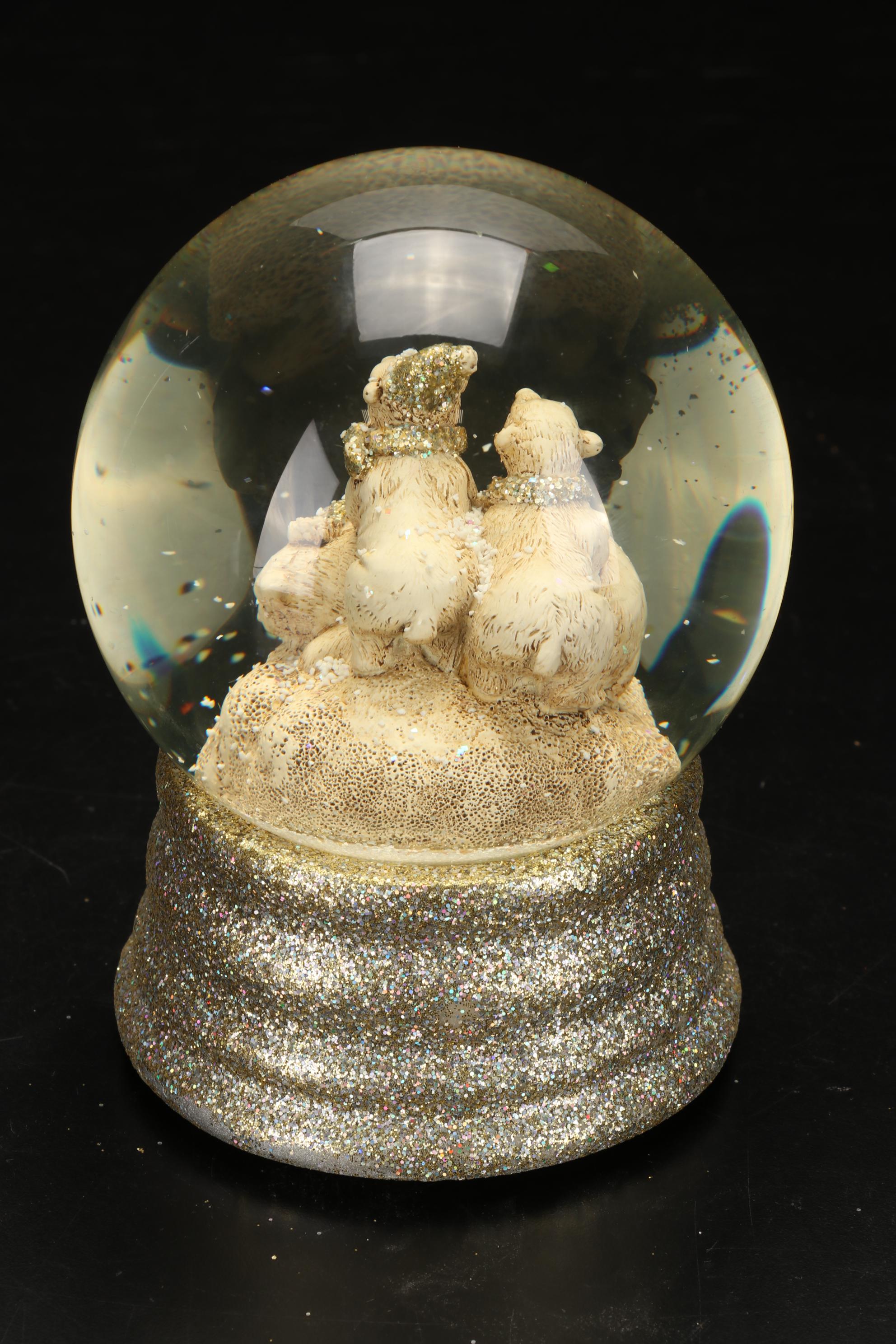 Swarovski Cat and Mouse Crystal Figurines with Polar Bear Musical Snow Globe