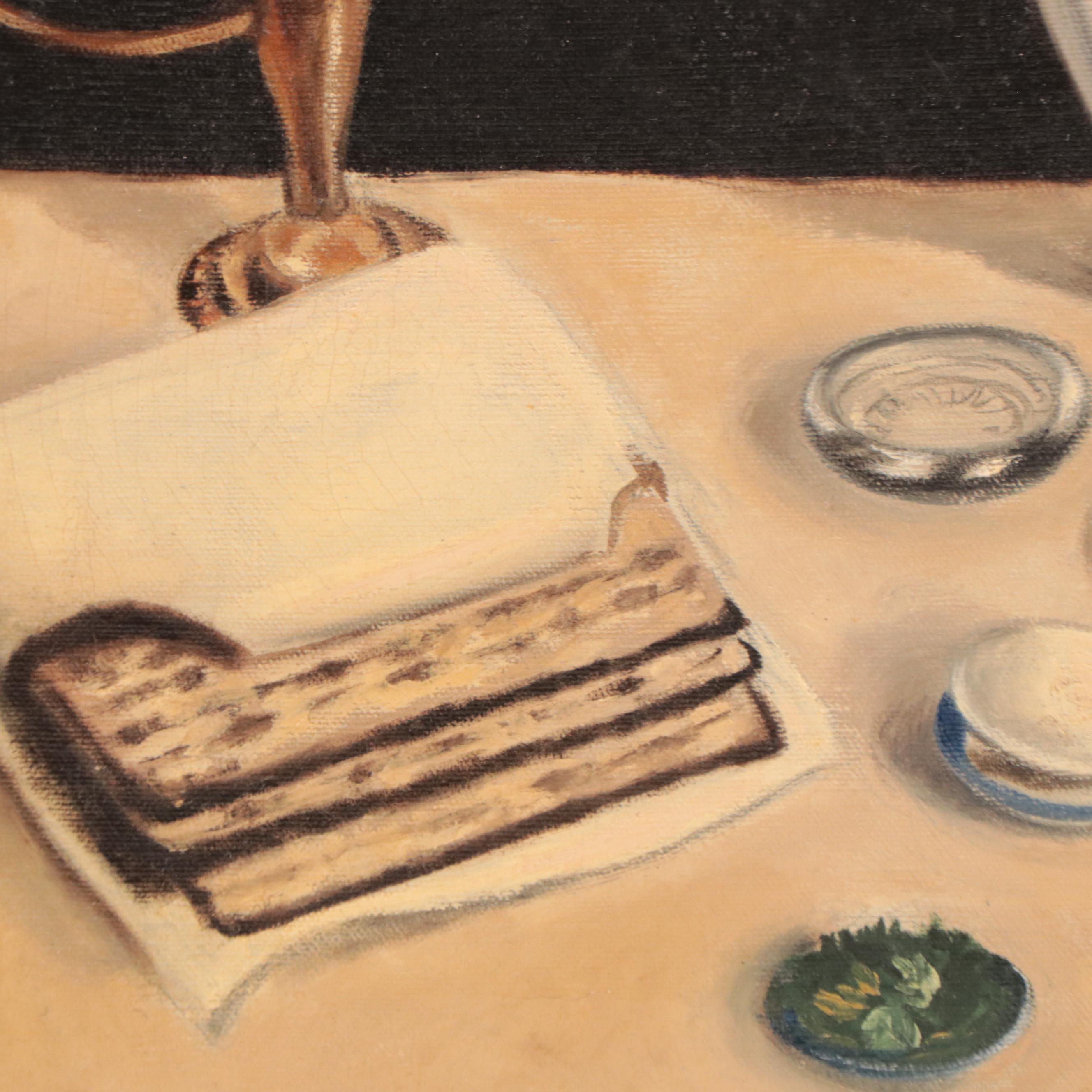 Dov Naniah Oil Painting of a Passover Table, Late 20th Century