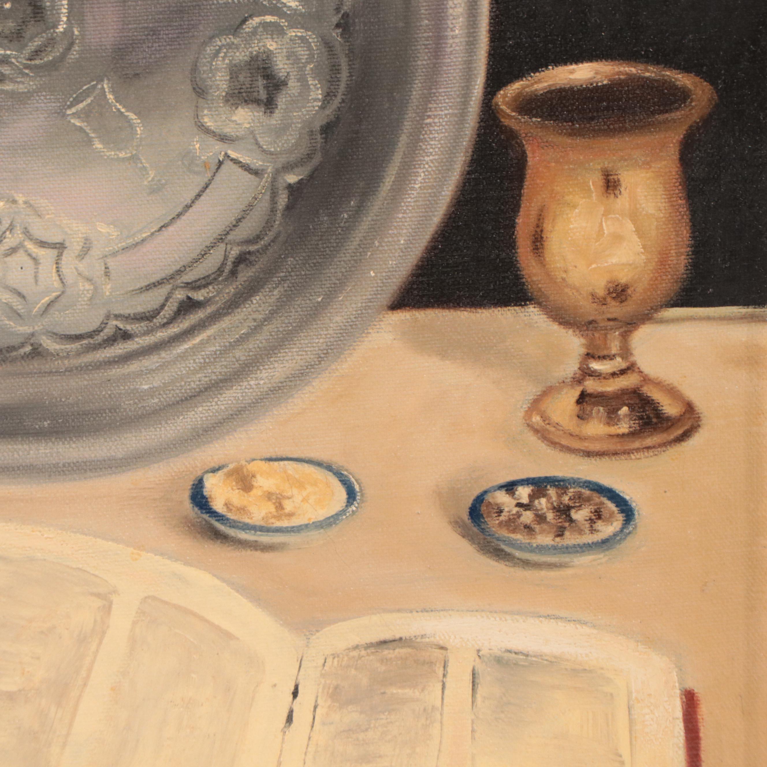Dov Naniah Oil Painting of a Passover Table, Late 20th Century