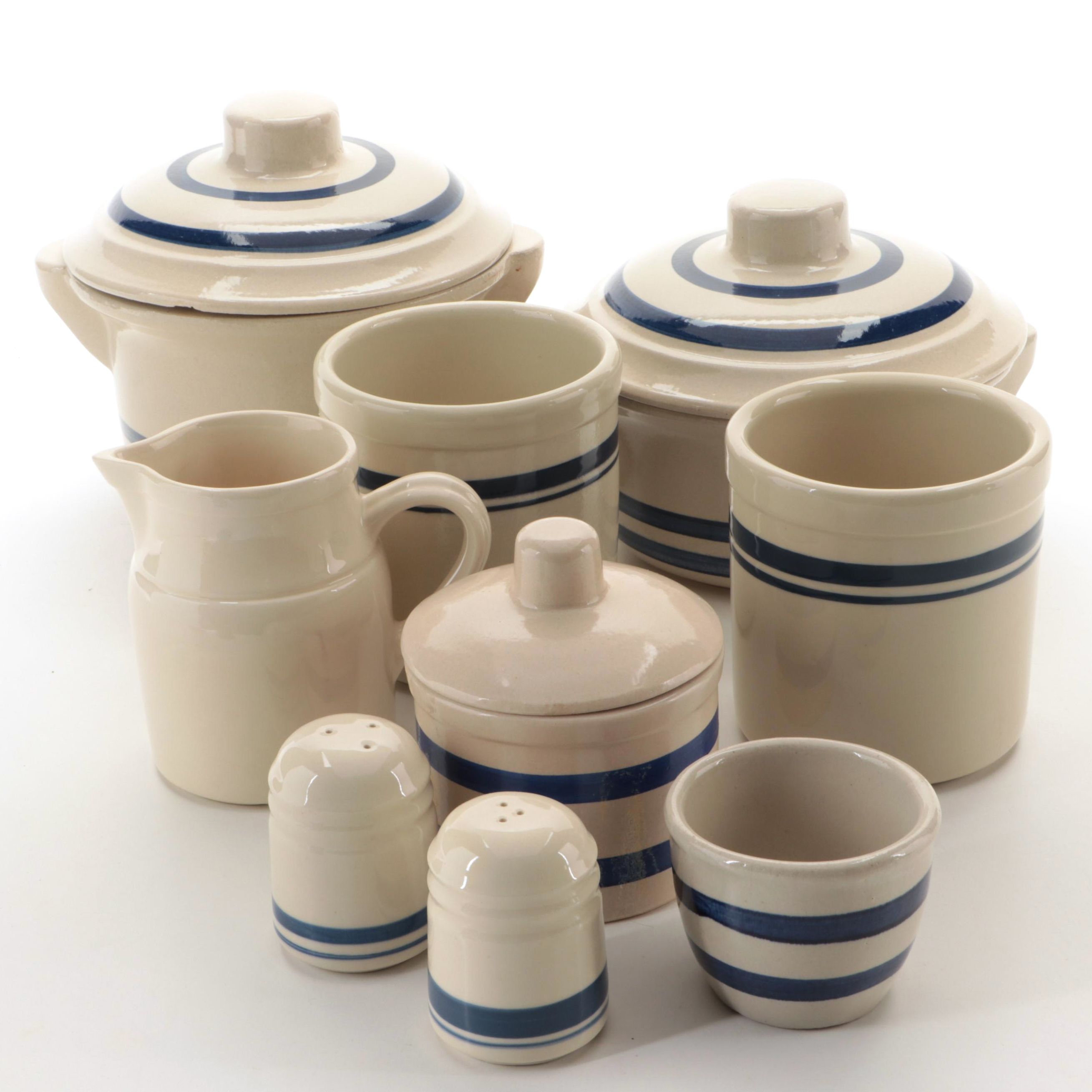 Robinson Ransbottom Pottery Blue Stripe and Other Ohio Pottery Kitchenware