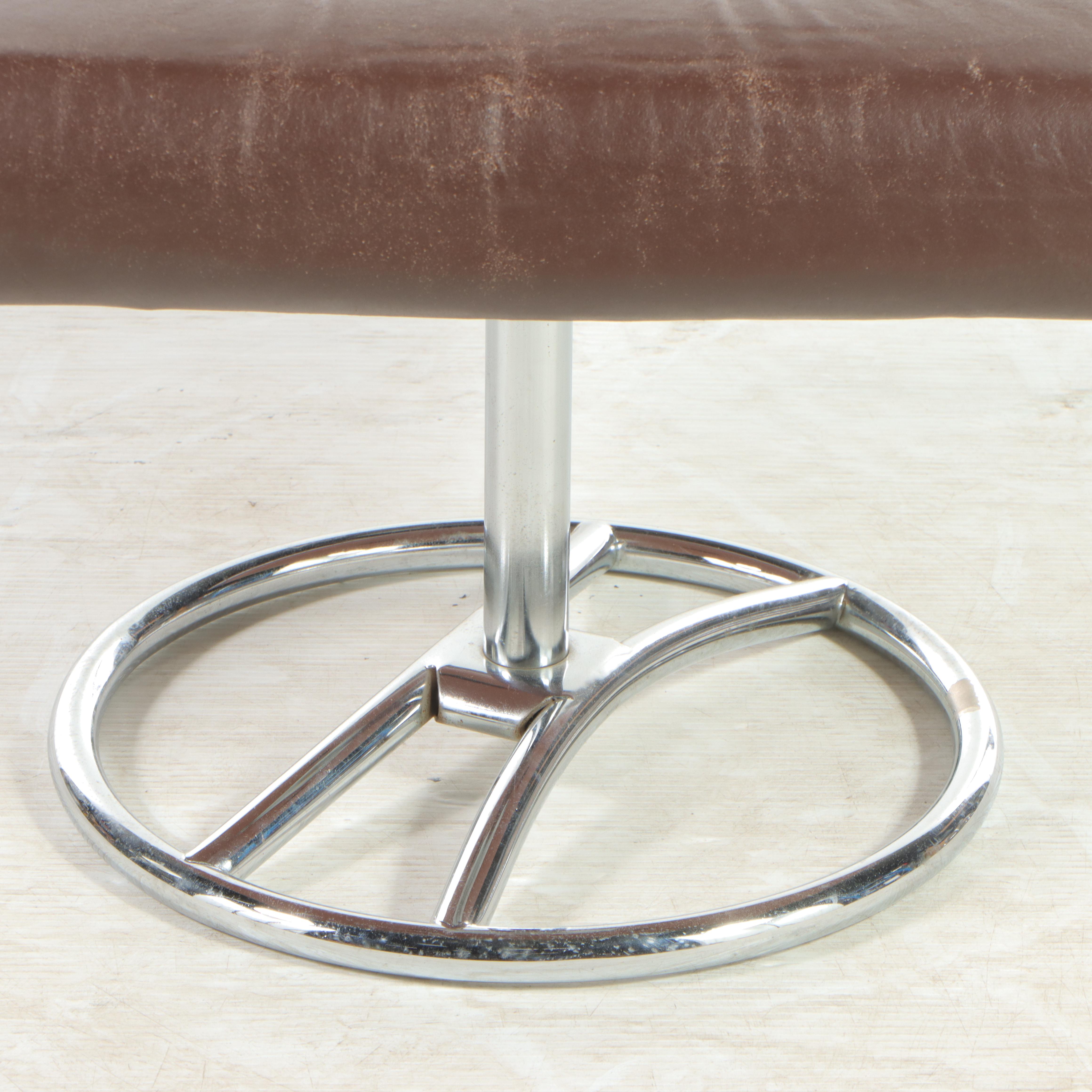 Modernist Chrome and Leather Lounge Chair and Ottoman, Manner of Ekornes, c 1970