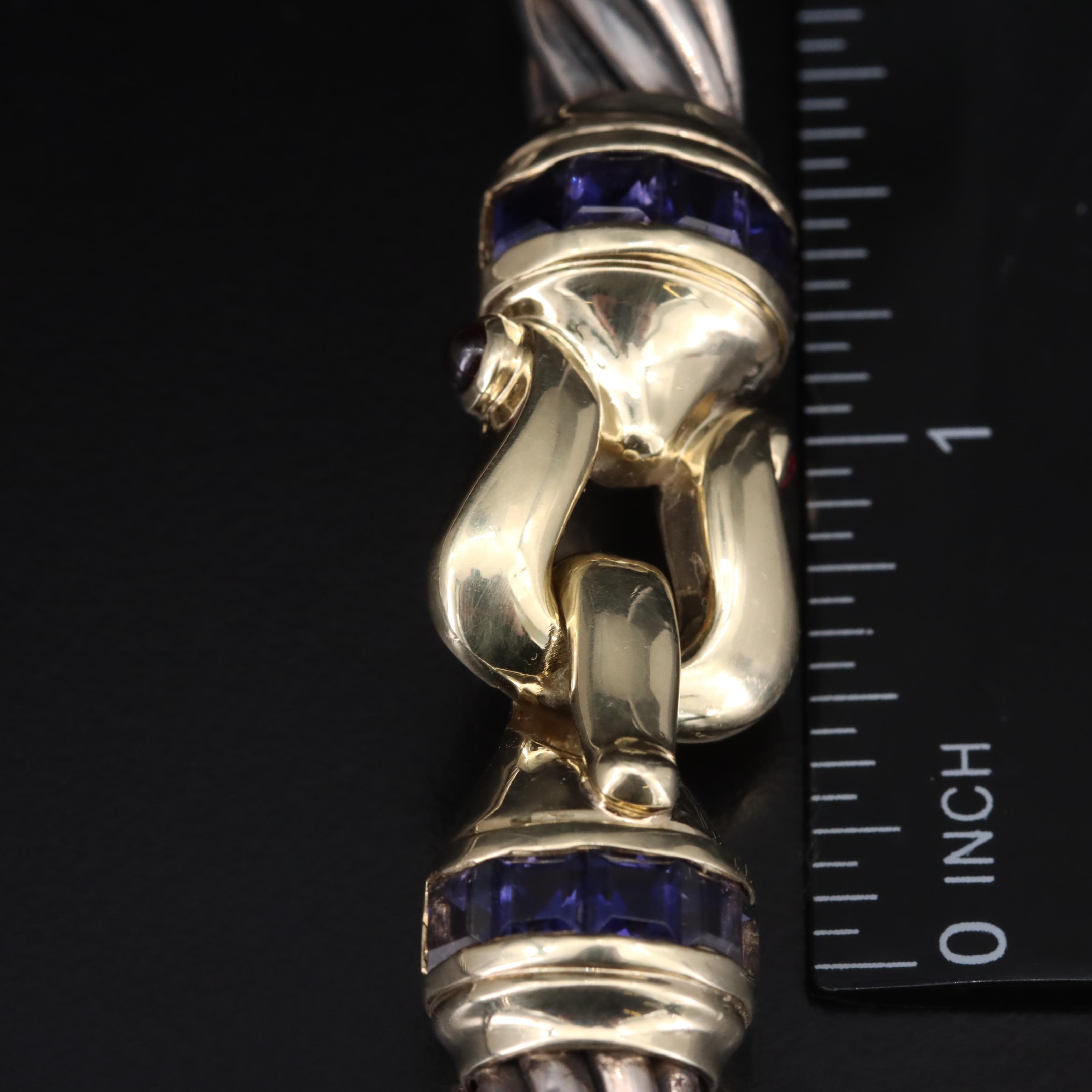 David Yurman "Buckle" Sterling Iolite and Garnet Cable Choker with 14K Accents