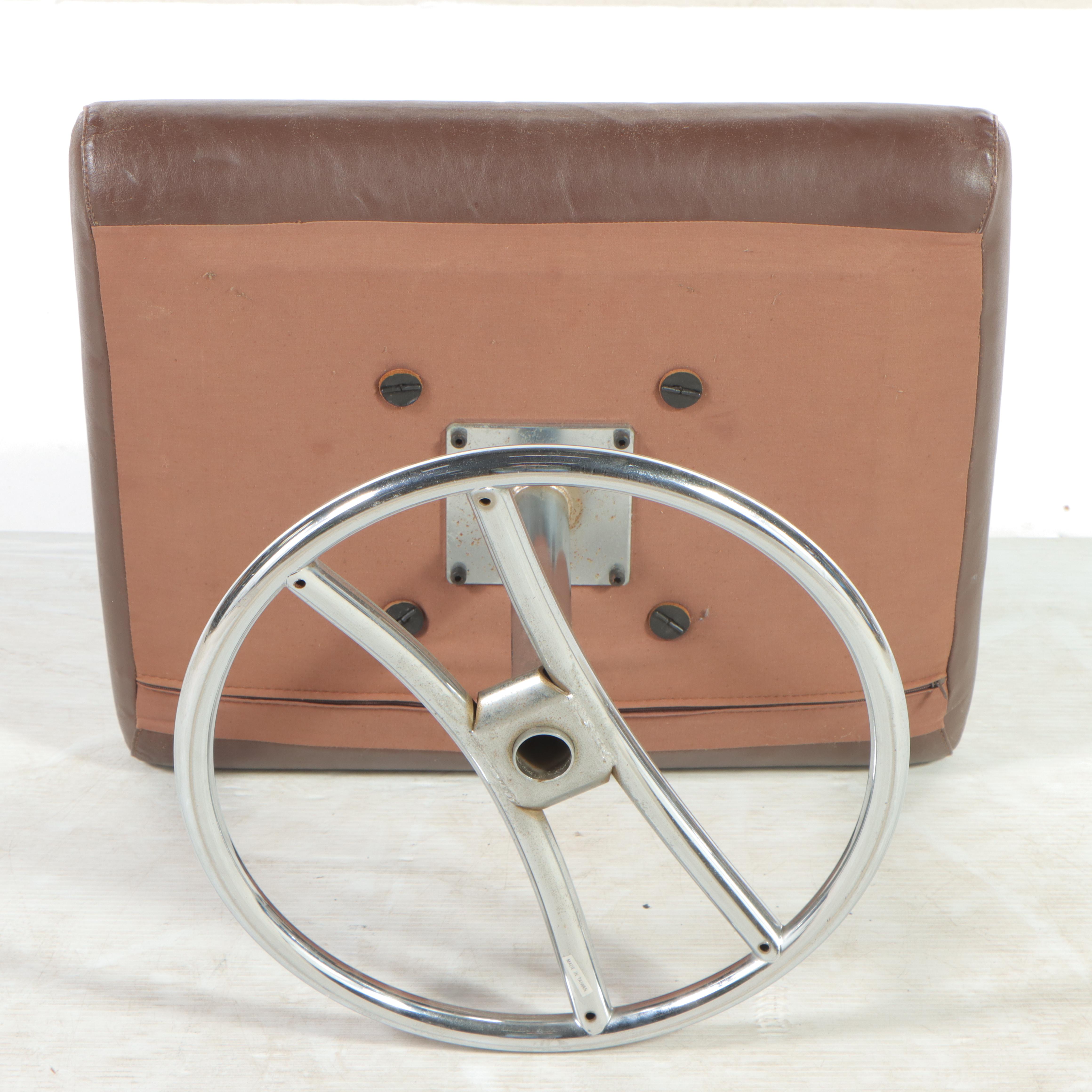 Modernist Chrome and Leather Lounge Chair and Ottoman, Manner of Ekornes, c 1970