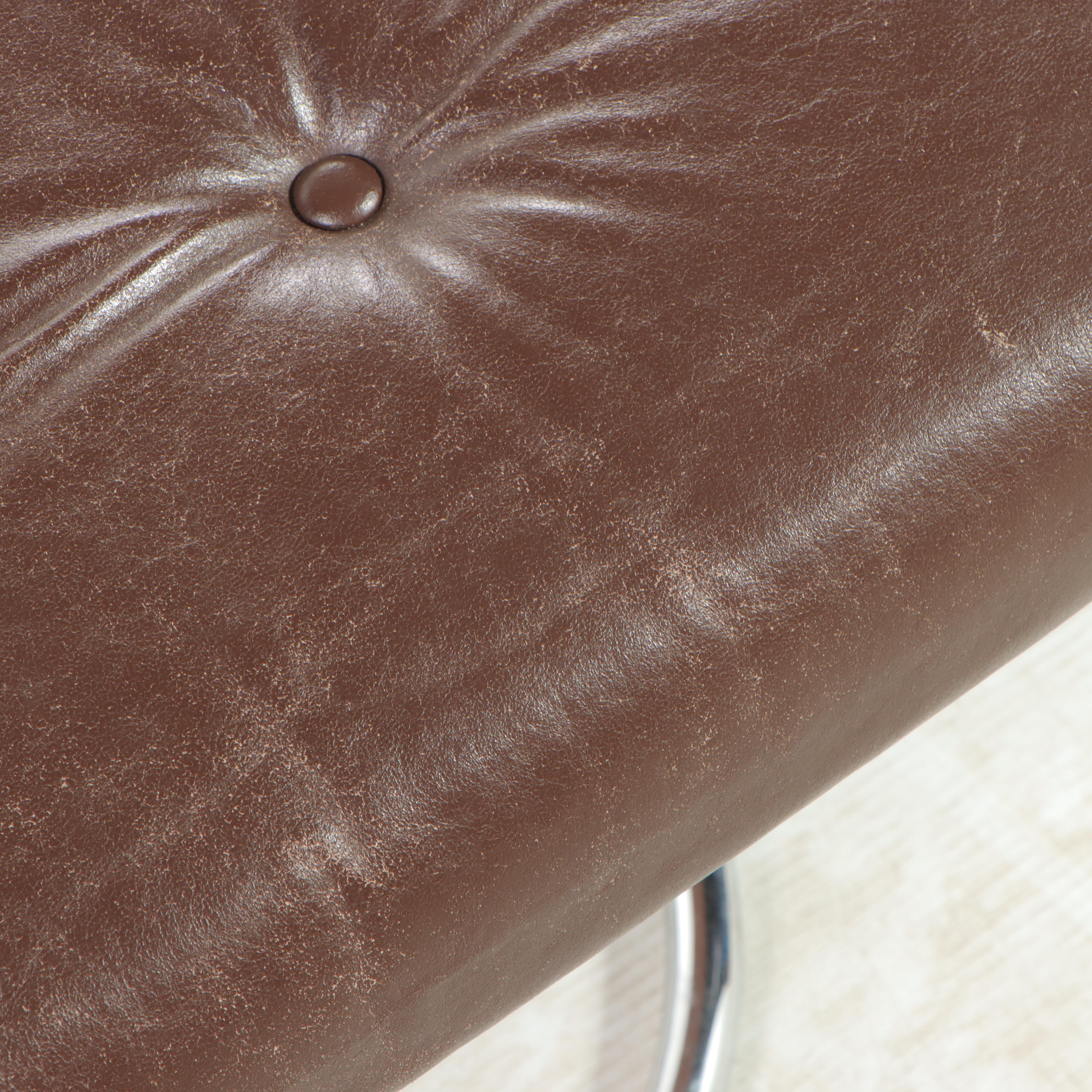 Modernist Chrome and Leather Lounge Chair and Ottoman, Manner of Ekornes, c 1970