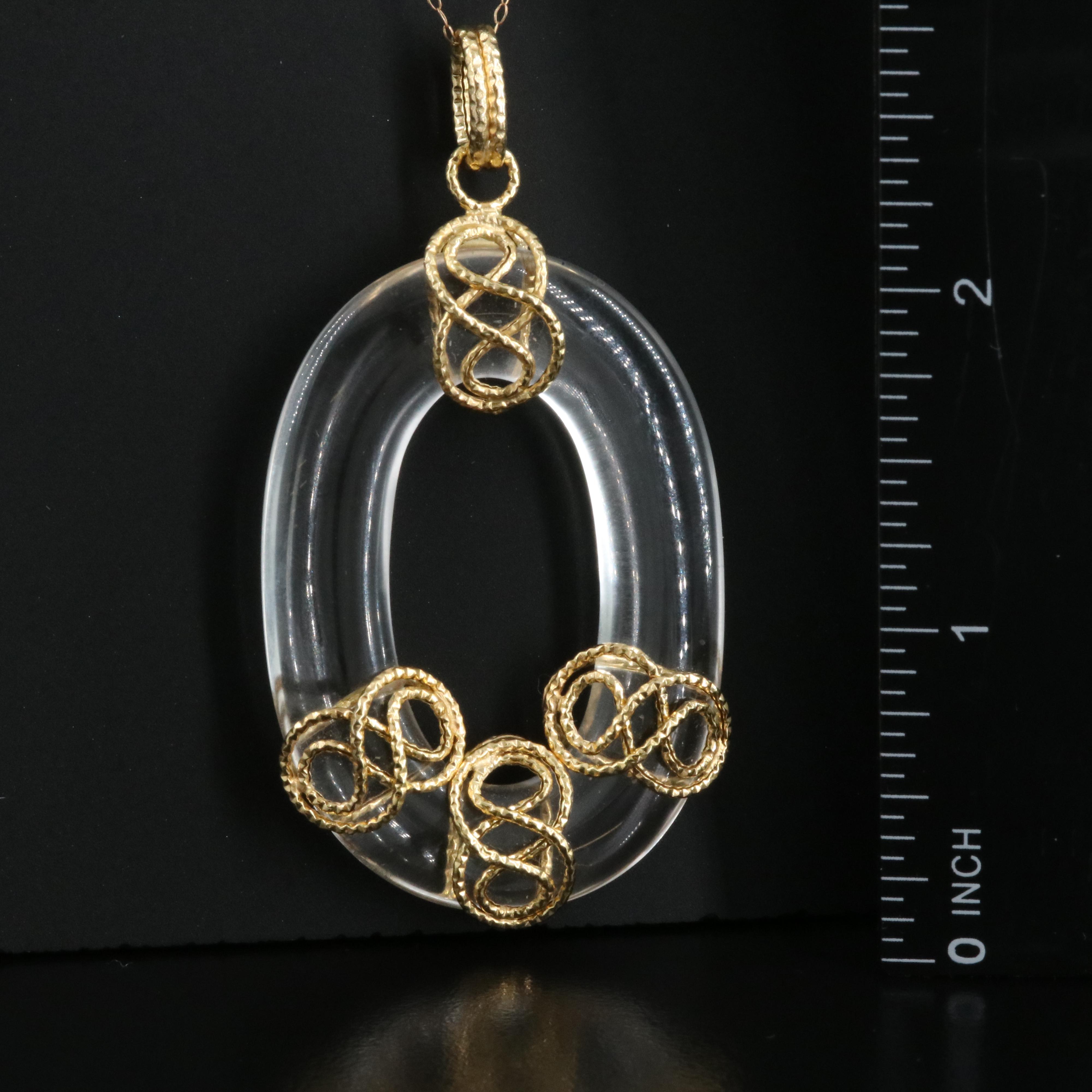 Italian Milor 14K Rock Crystal Quartz Pendant on 10K Chain