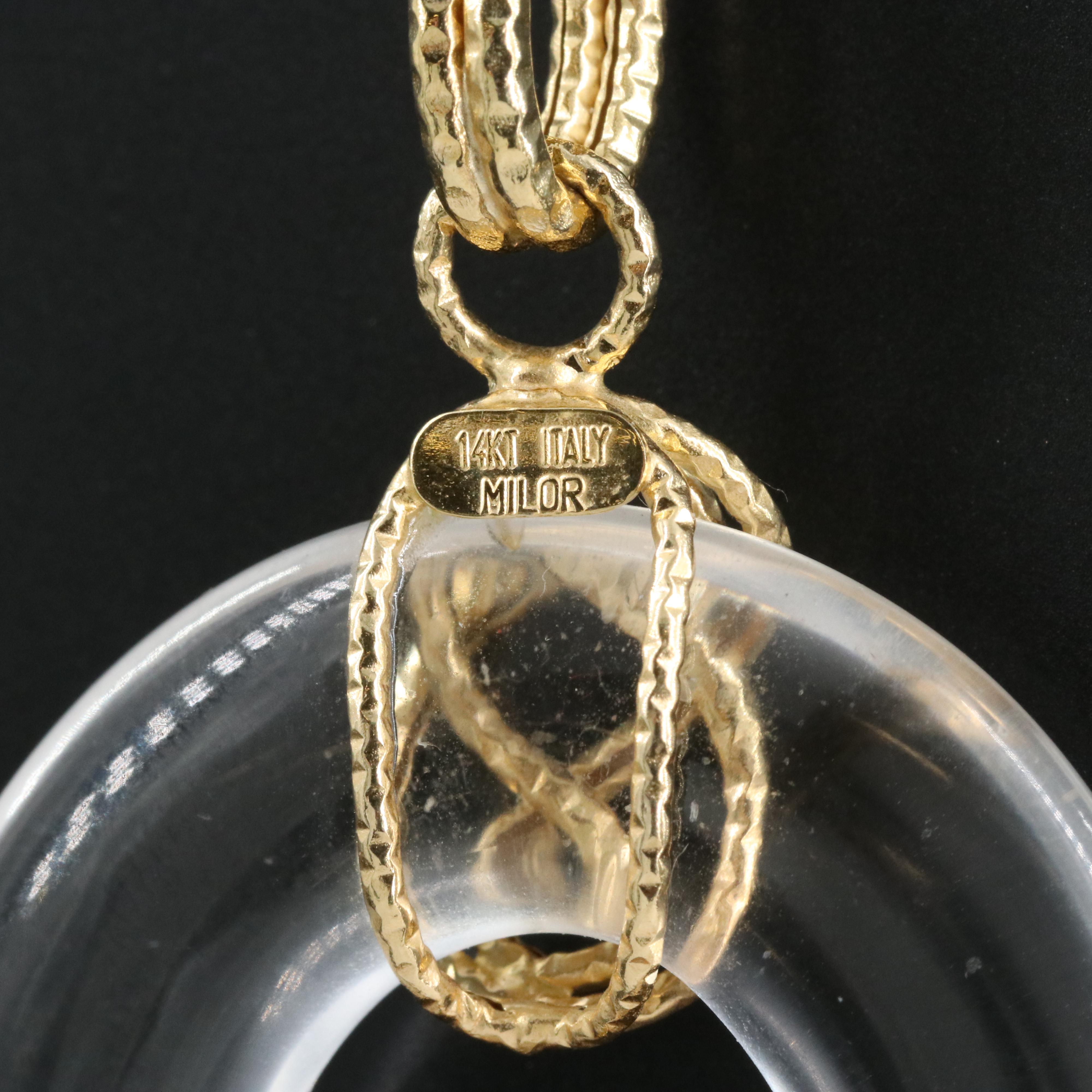 Italian Milor 14K Rock Crystal Quartz Pendant on 10K Chain